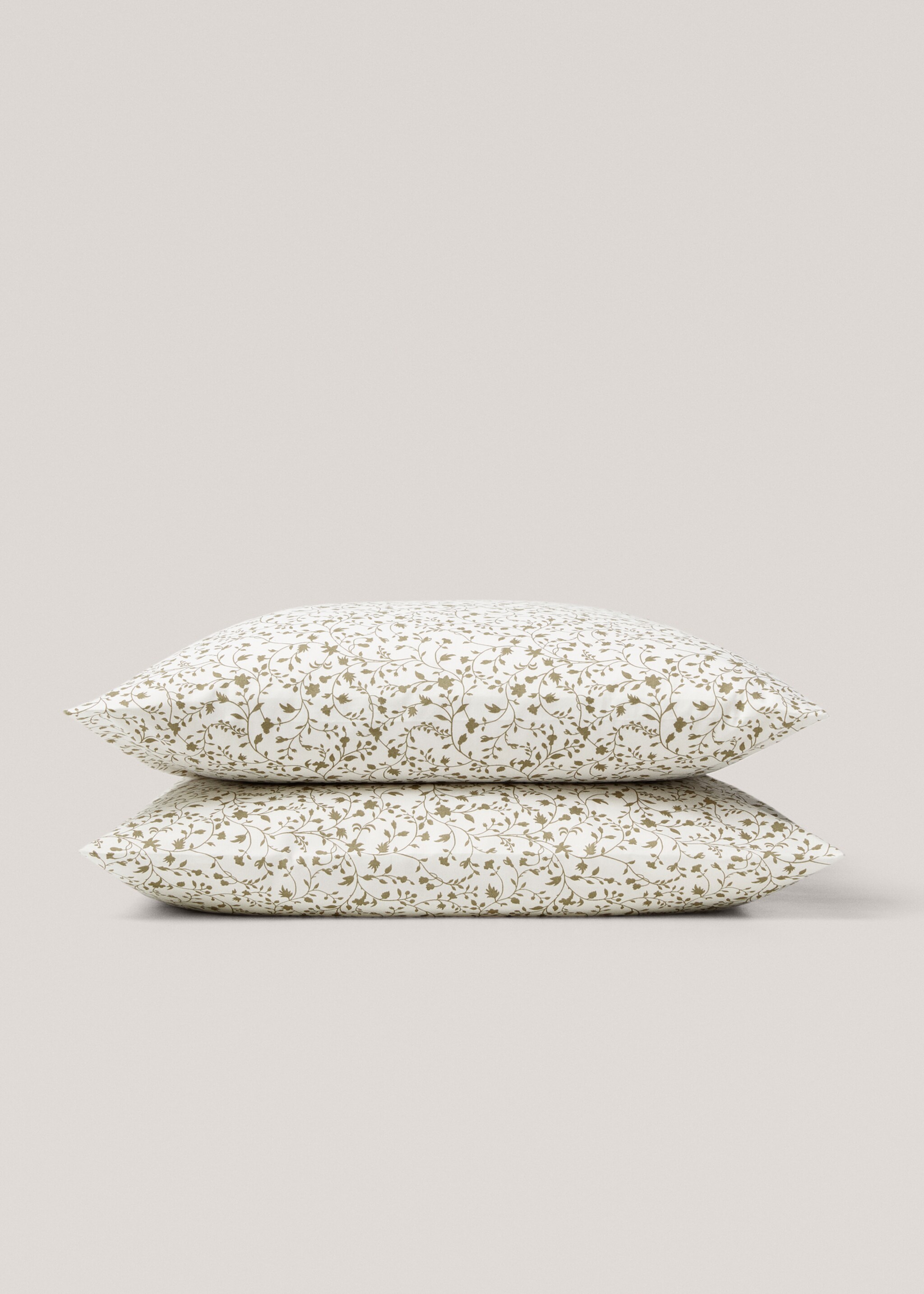 Geblümter Kopfkissenbezug aus Baumwolle 60 x 60 cm (2er-Pack) - Detail des Artikels 1, Grün. Ref: 67014046-00.