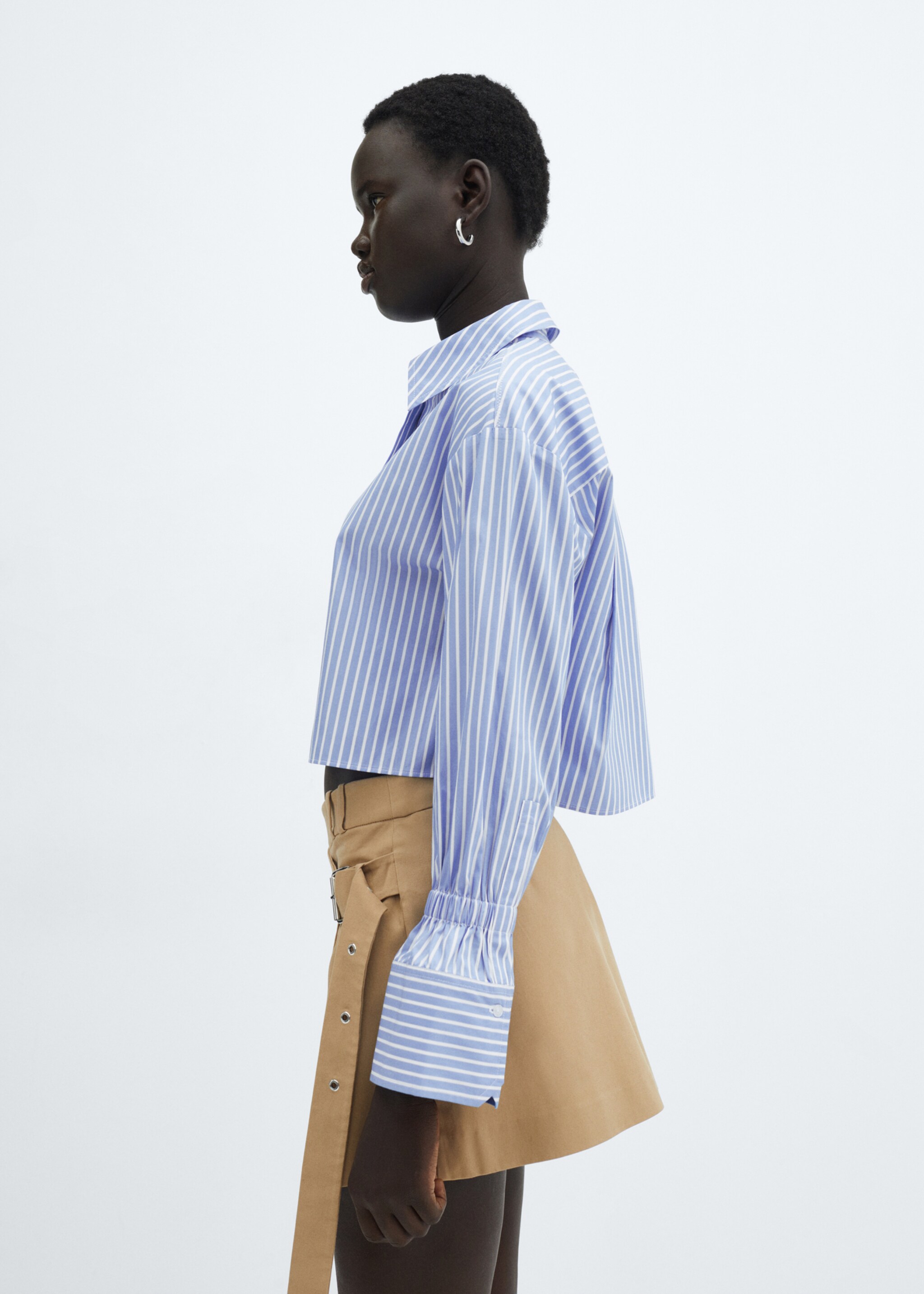 Striped cropped shirt - Medium plane, Sky Blue. Ref: 67015737-00.