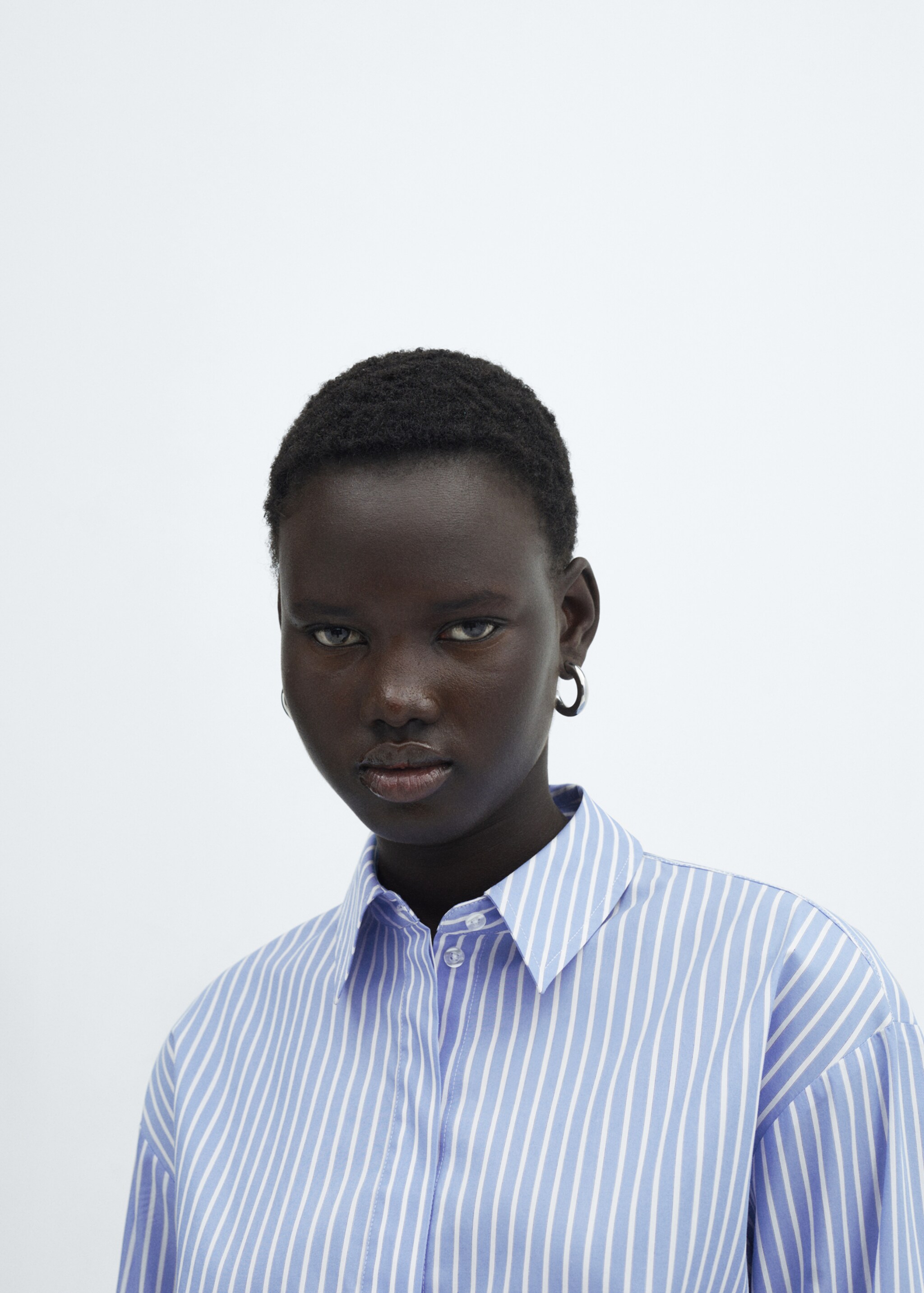 Striped cropped shirt - Details of the article 1, Sky Blue. Ref: 67015737-00.