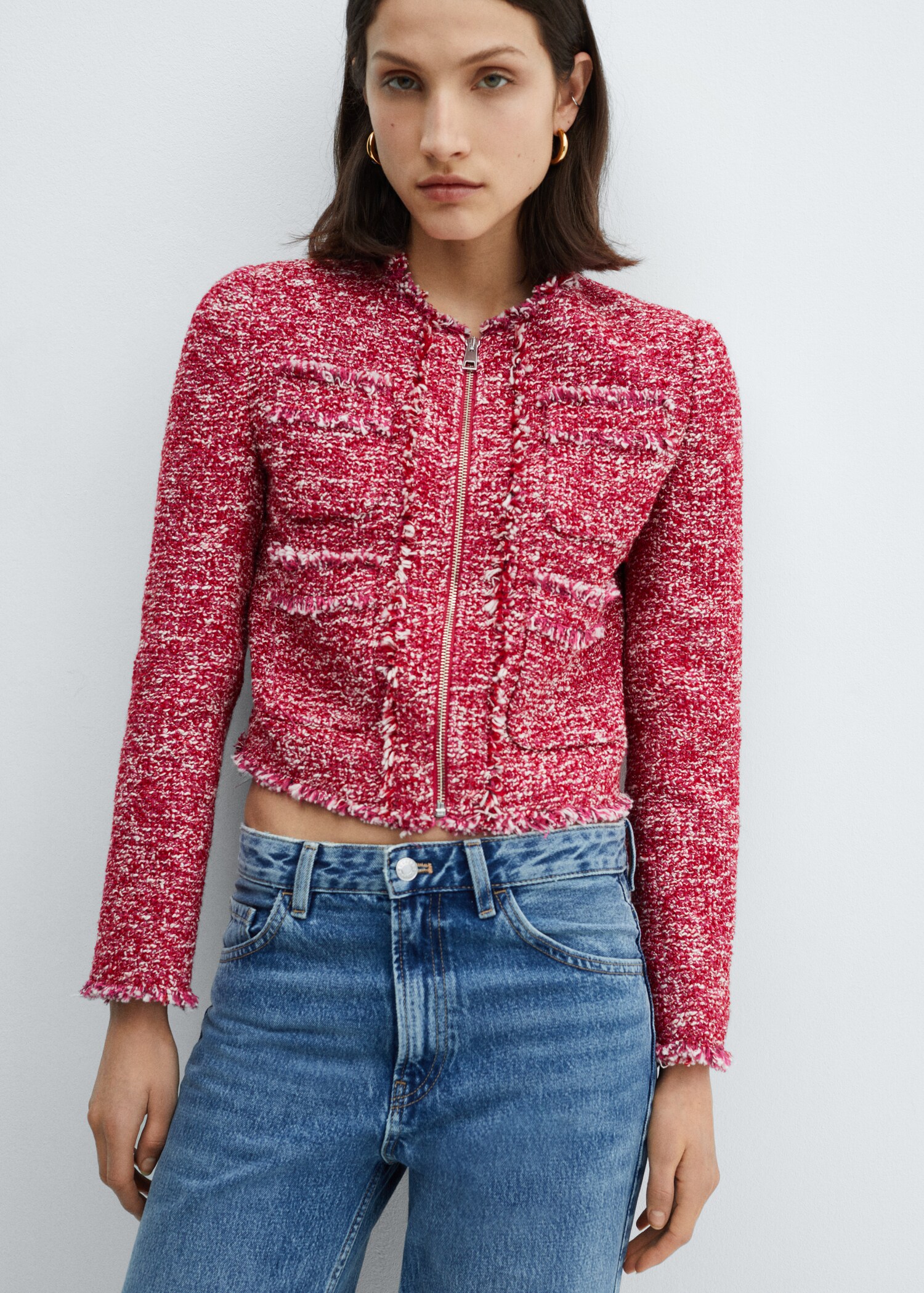 Tweed-Jacke mit Taschen - Mittlere Ansicht