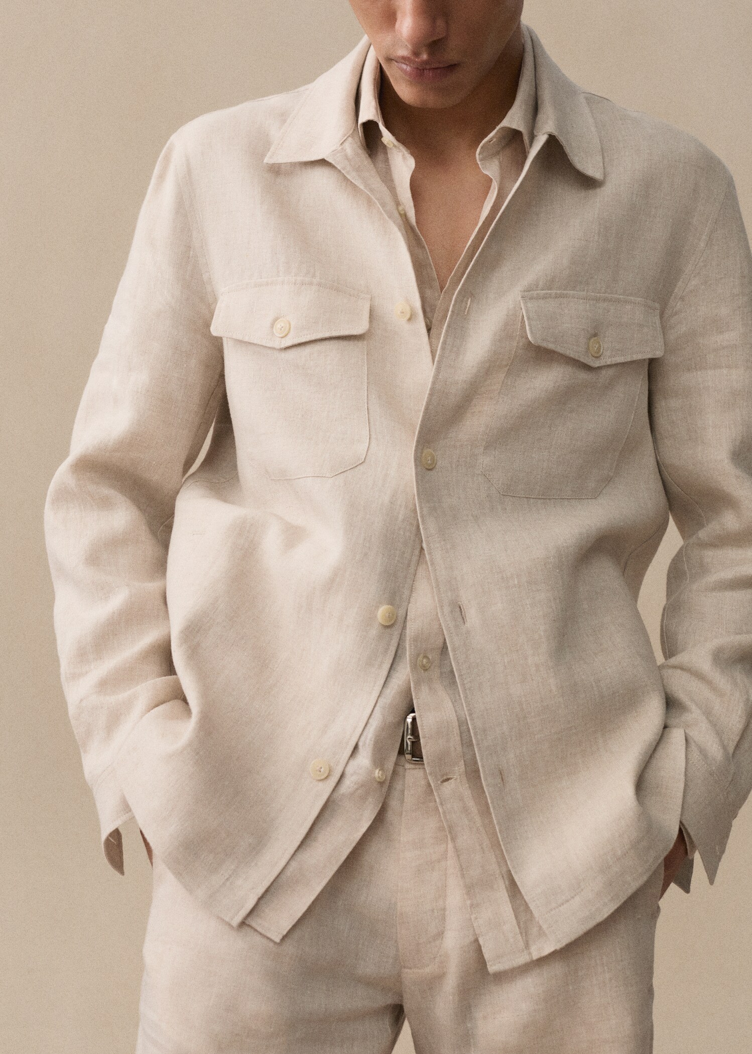 Overshirt 100% λινό τσέπες - Λεπτομέρεια του προϊόντος 3