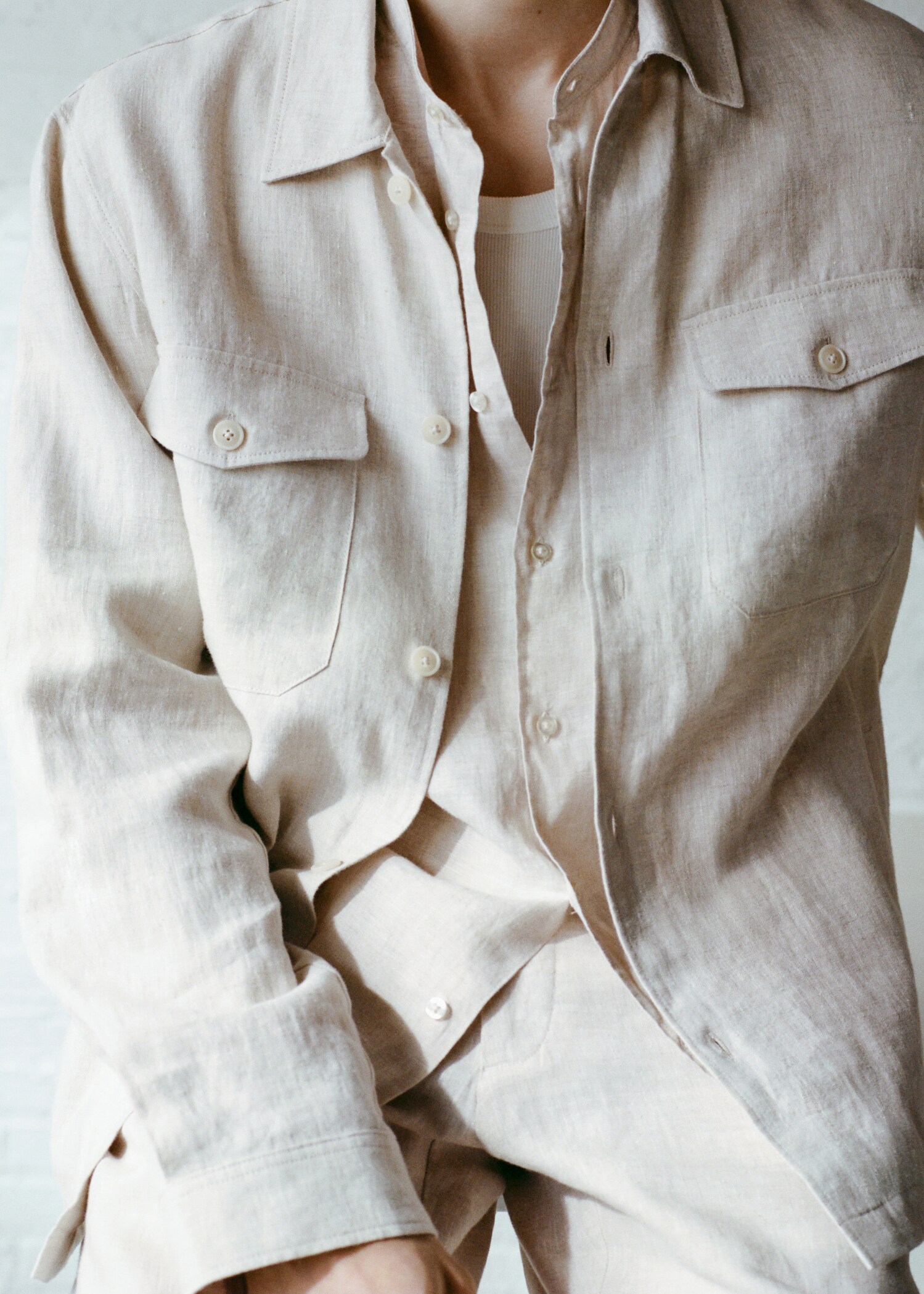 Overshirt 100% λινό τσέπες - Λεπτομέρεια του προϊόντος 5