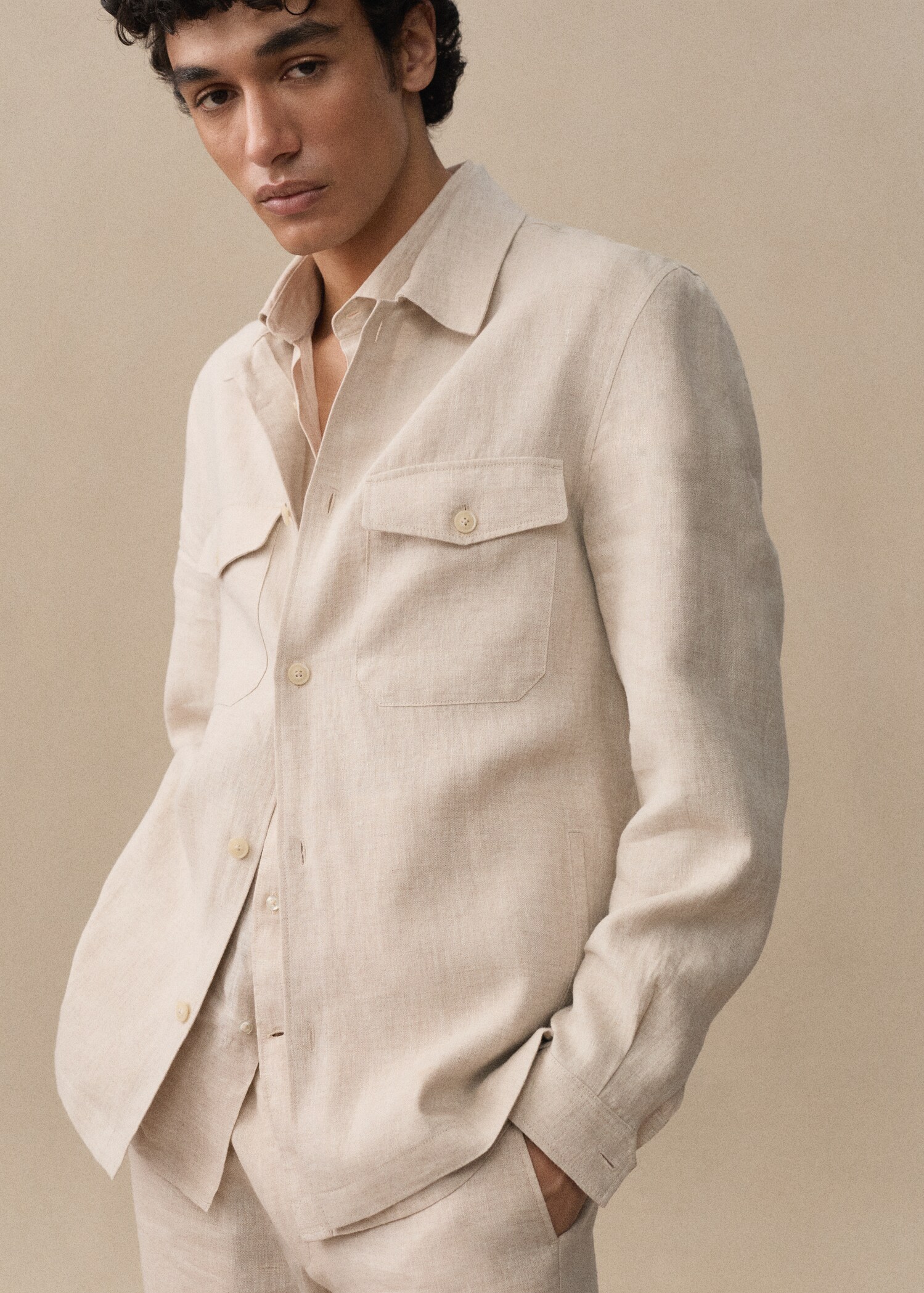 Overshirt 100% λινό τσέπες - Λεπτομέρεια του προϊόντος 9