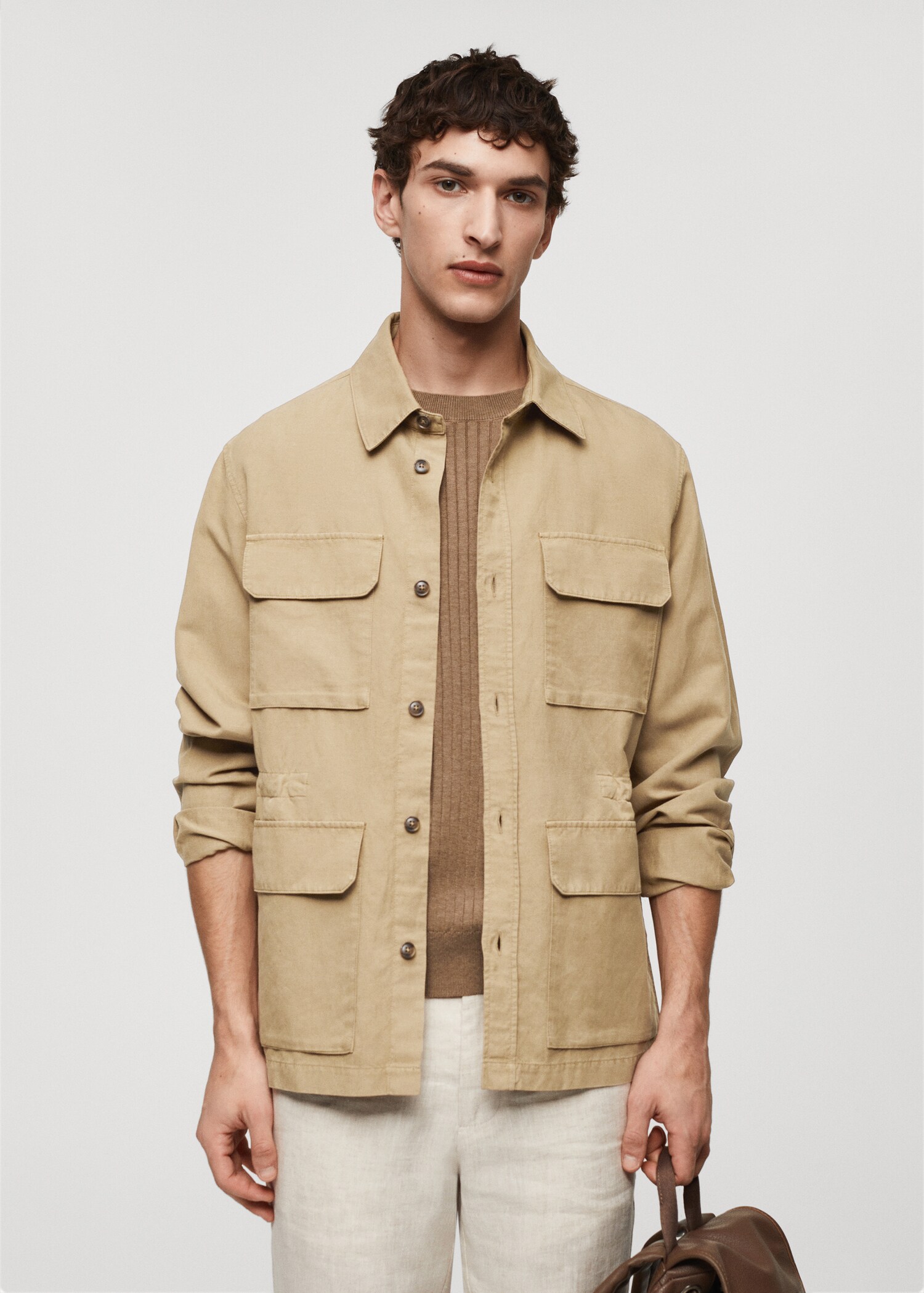 Linen overshirt with pockets - Medium plane
