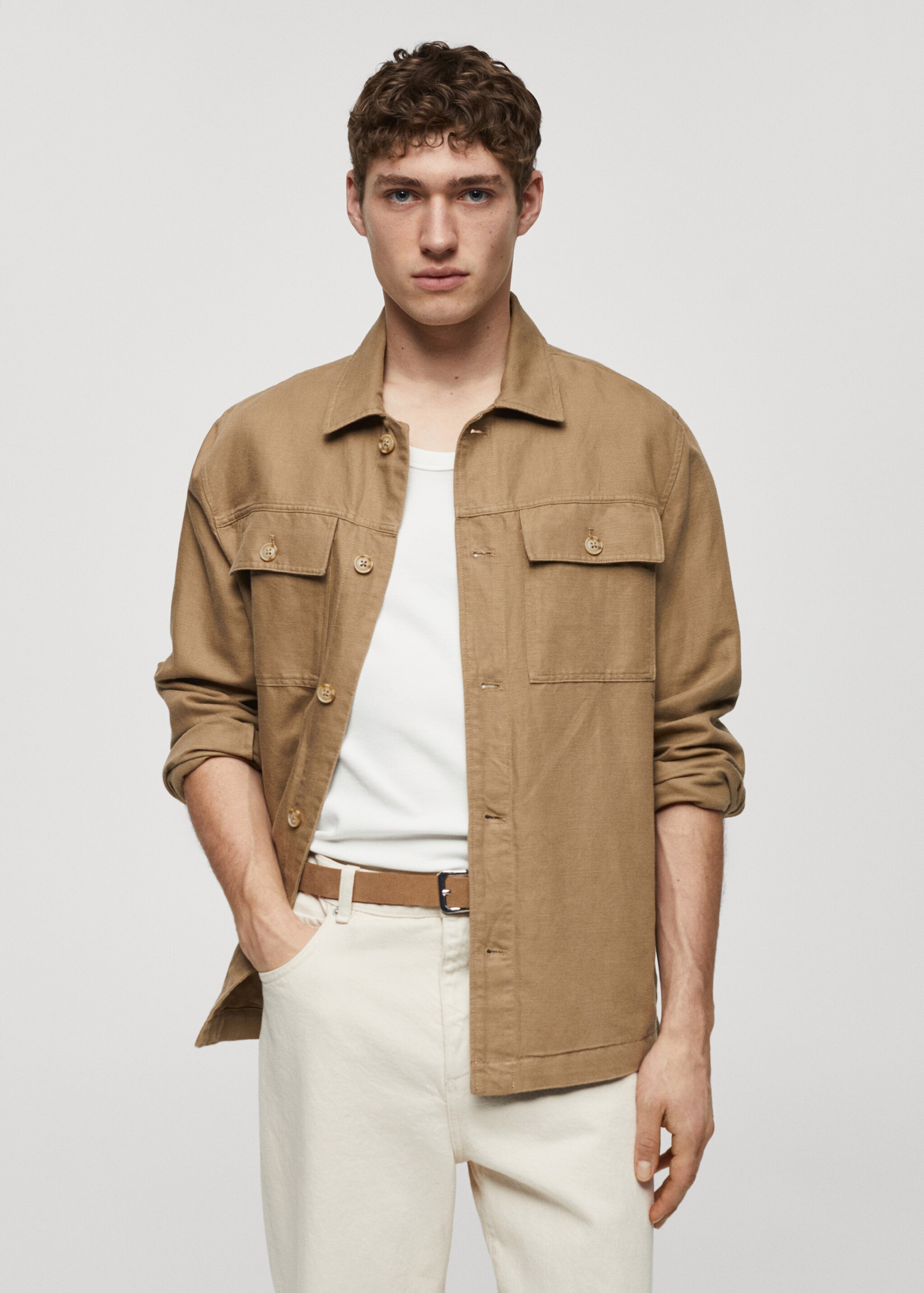 Linen cotton overshirt with pockets - Medium plane