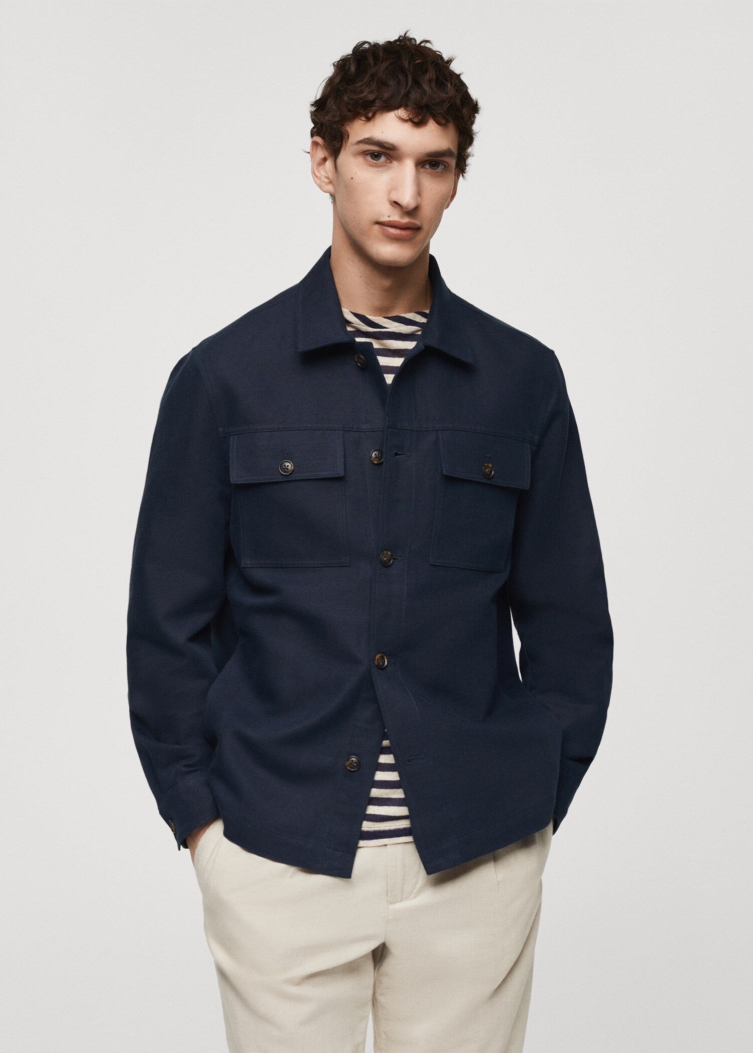 Linen cotton overshirt with pockets - Medium plane