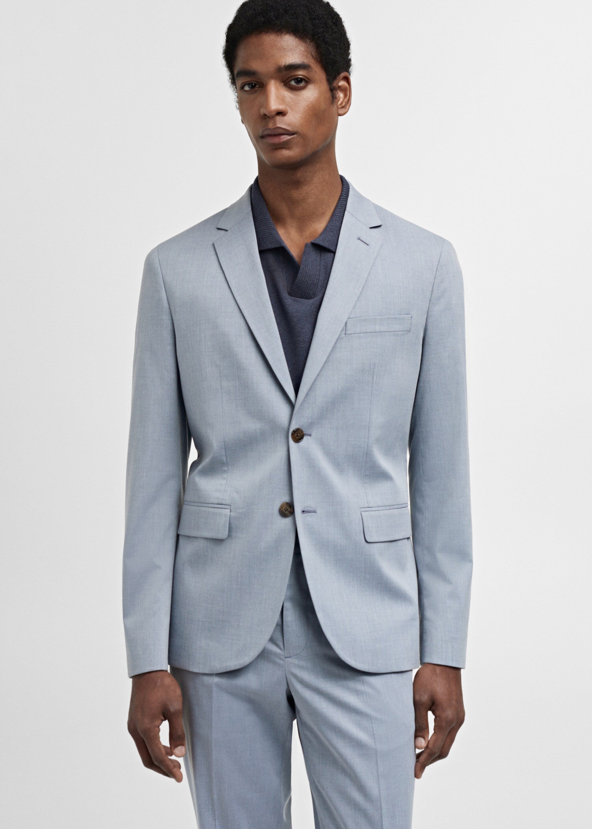 Super slim-fit suit jacket in stretch fabric - Medium plane, Sky Blue. Ref: 67015985-00.