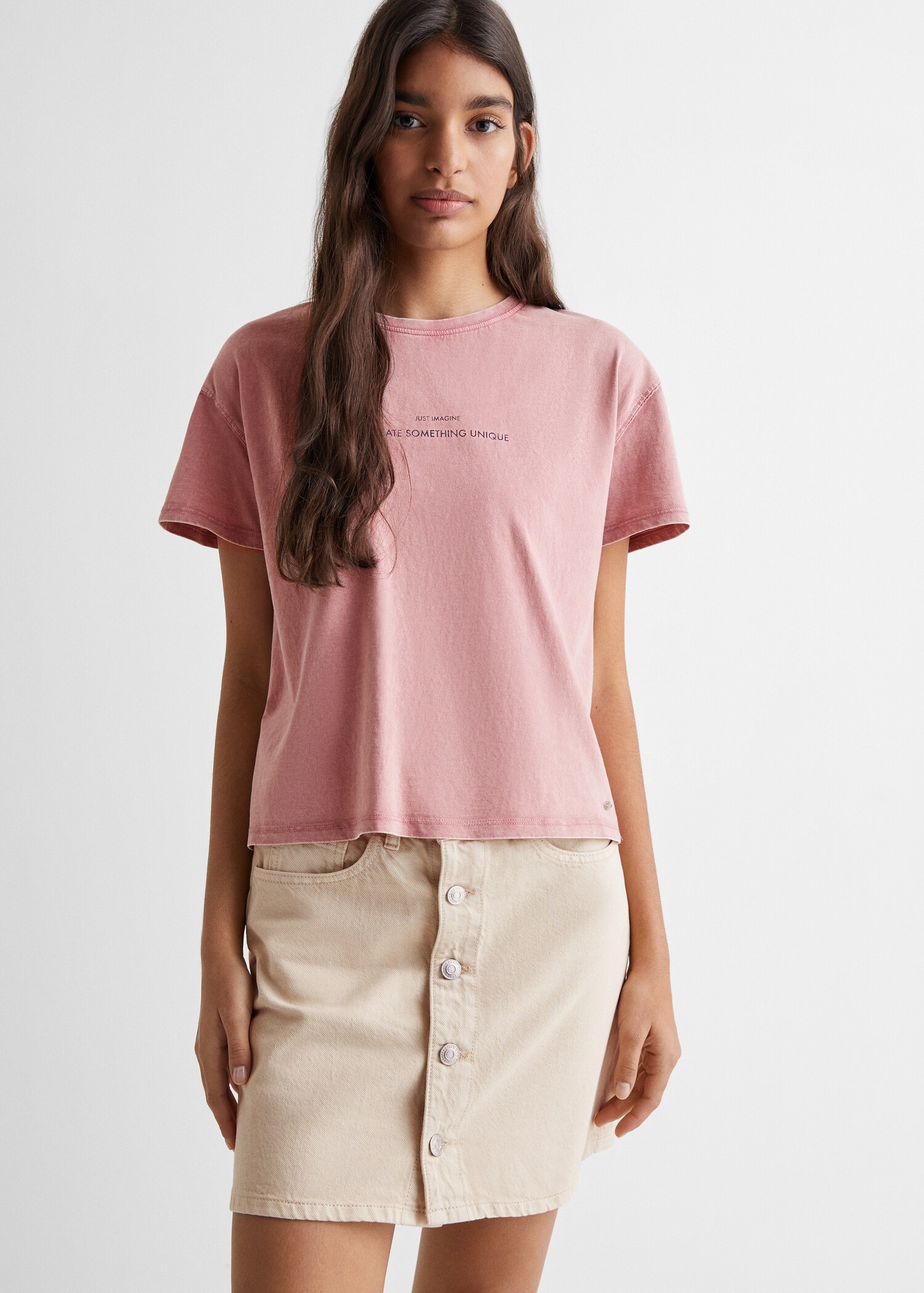 T-Shirt mit Textaufdruck - Mittlere Ansicht