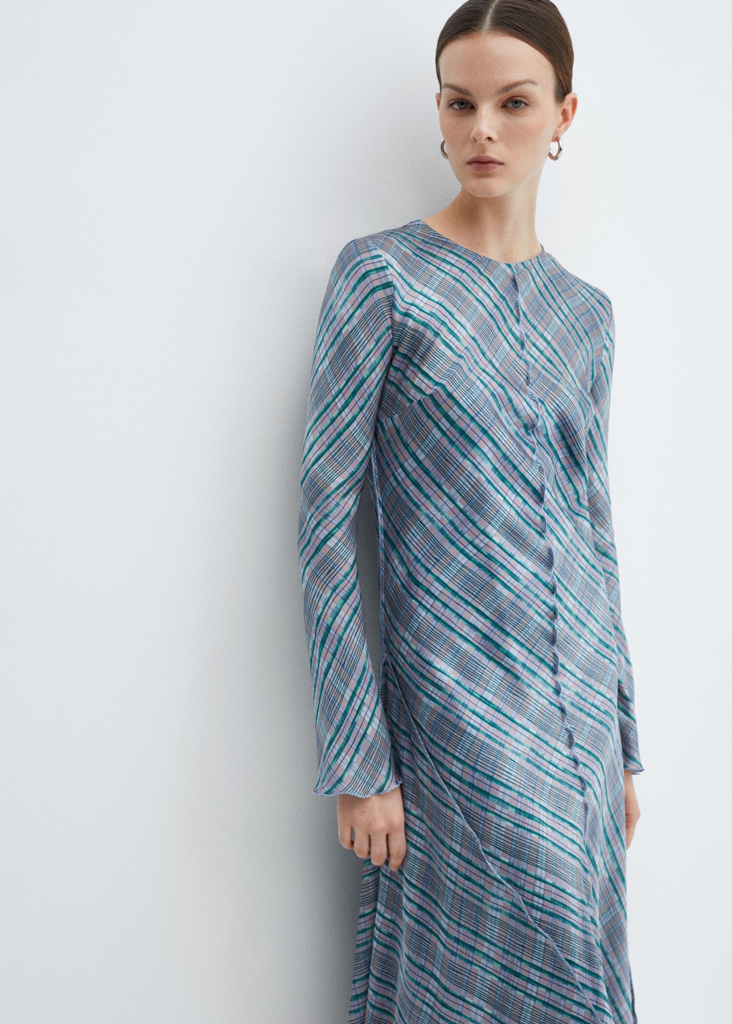 Satin check dress - Medium plane