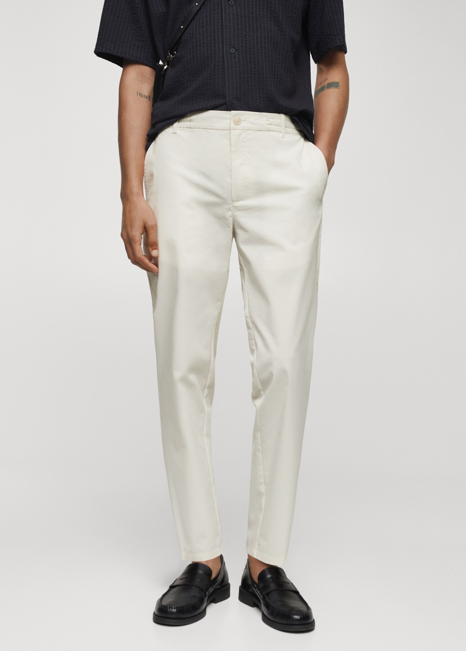 Cotton seersucker trousers with drawstring - Medium plane