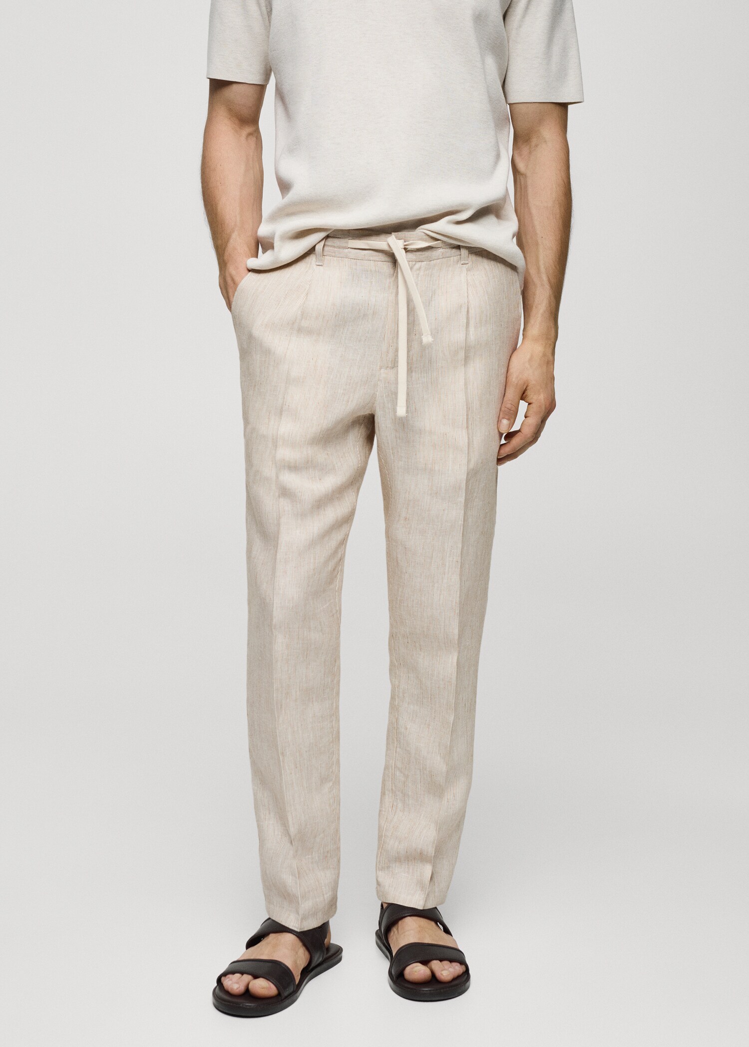 Pantalon 100 % lin slim-fit rayures - Plan moyen