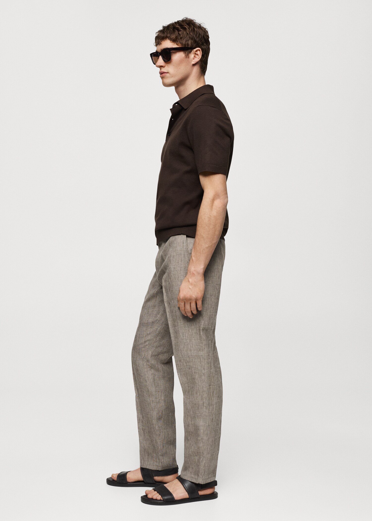 100% linen Prince of Wales check trousers - Details of the article 2