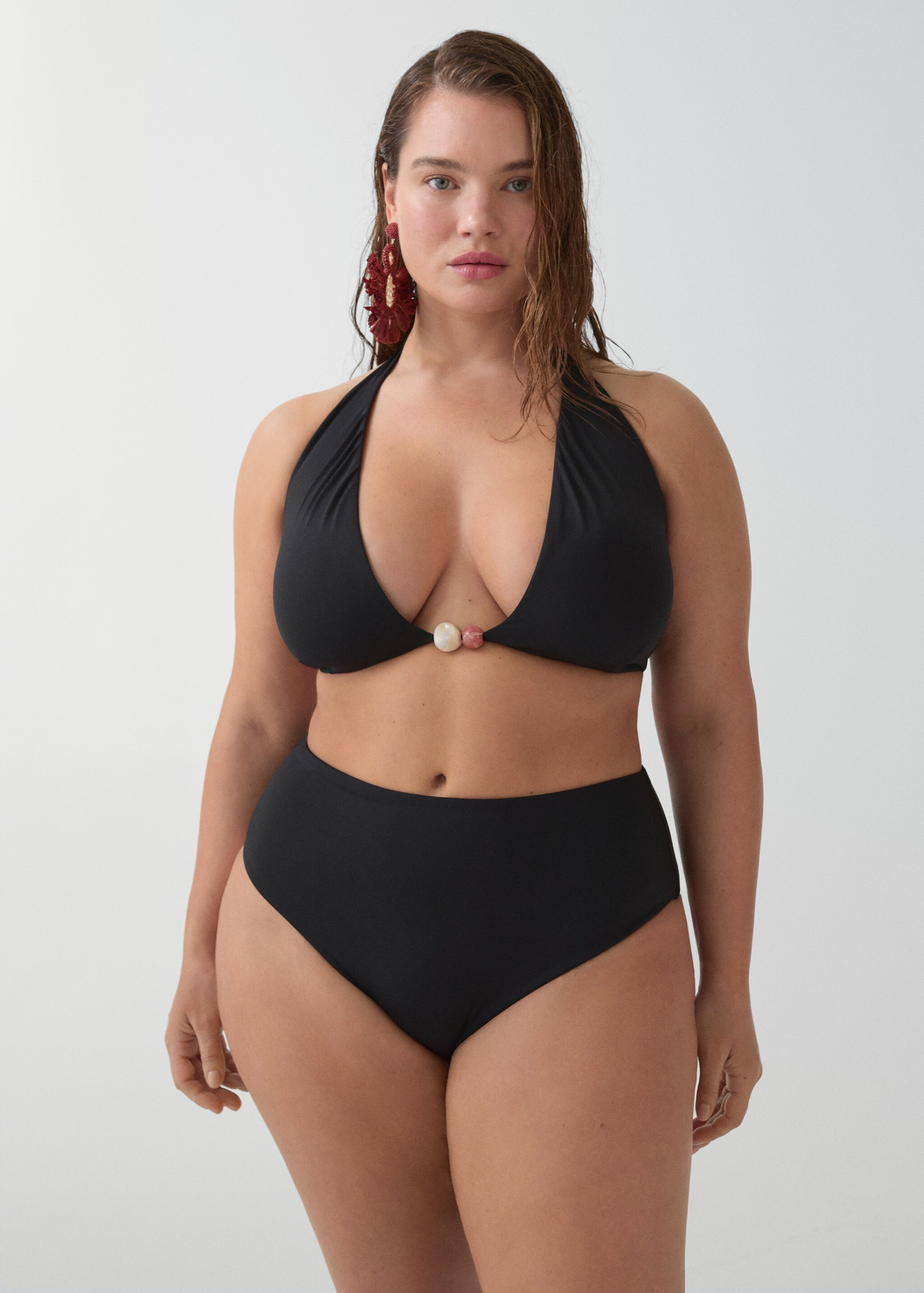 High-waist bikini bottoms - Details of the article 5, Black. Ref: 67016743-00.