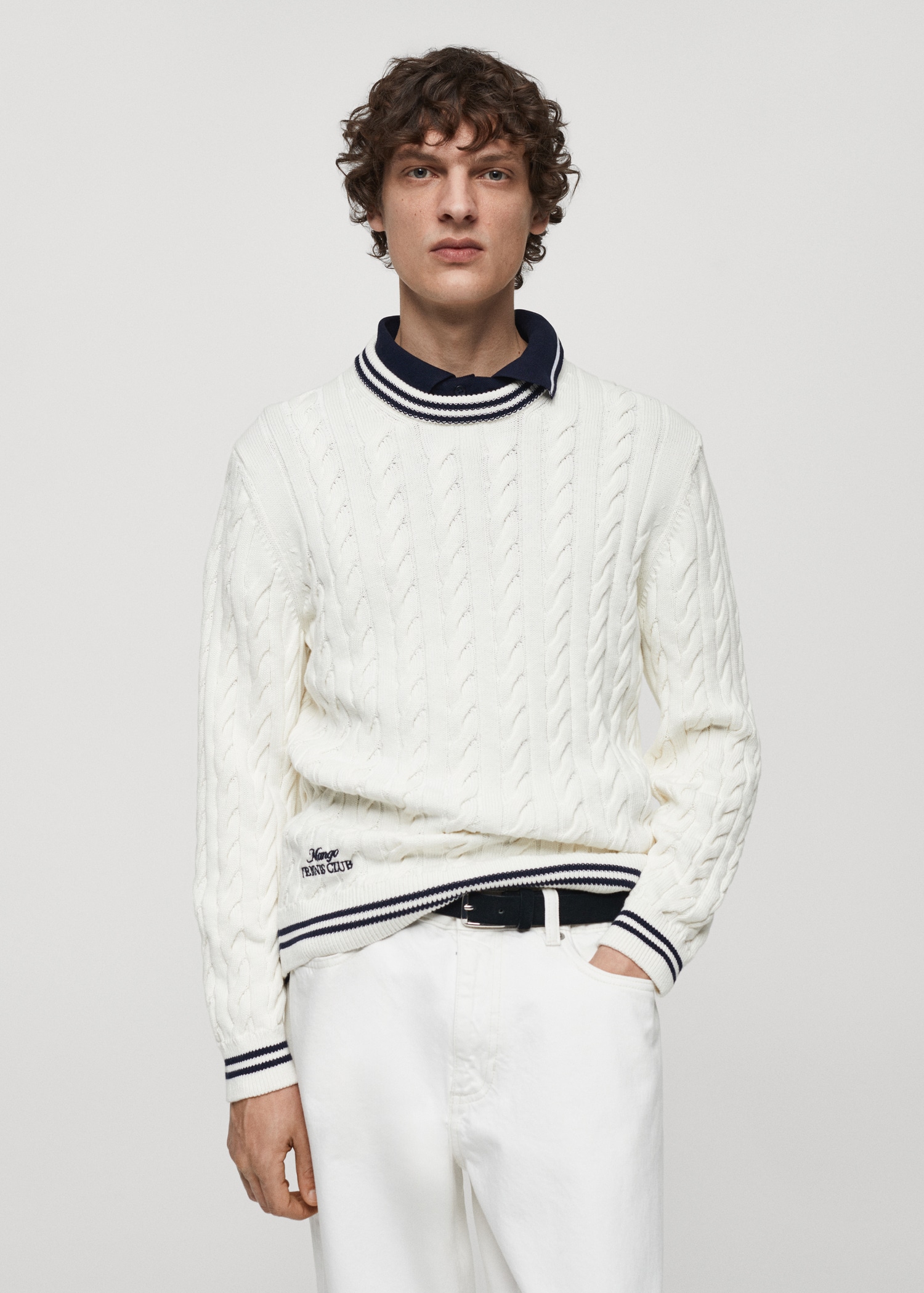 Mens Sweater Mango Contrasting Knit Sweater Knitted Braided