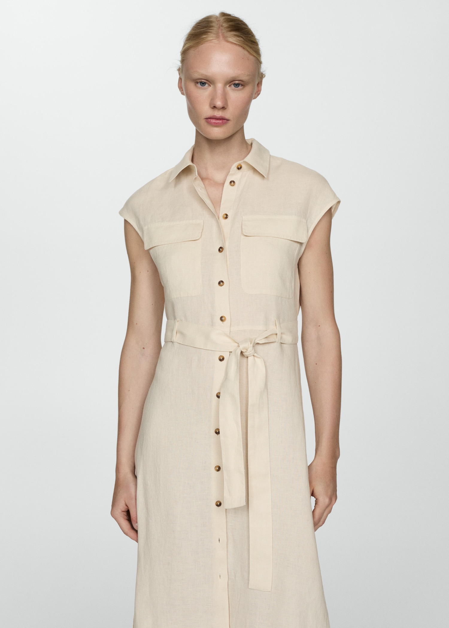 100% linen shirty dress Women MANGO OUTLET USA - Main Image