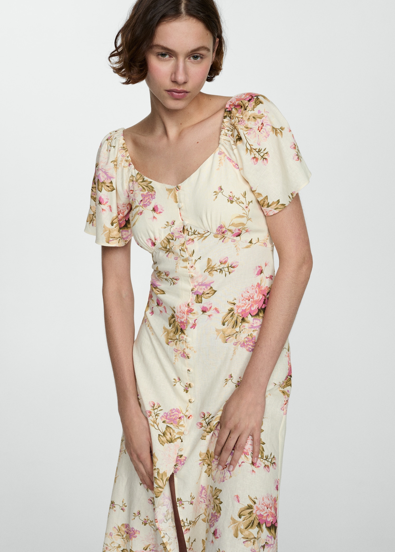 Buttoned linen-blend dress - Medium plane