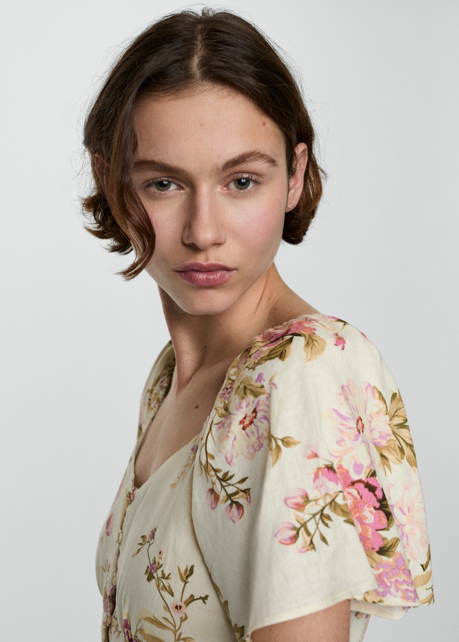 Buttoned linen-blend dress - Details of the article 1