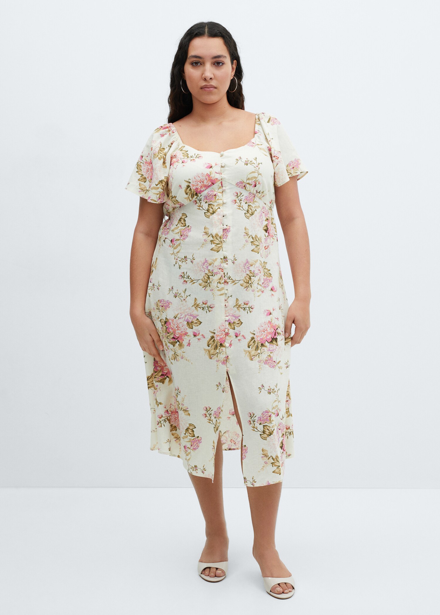 Buttoned linen-blend dress - Details of the article 3
