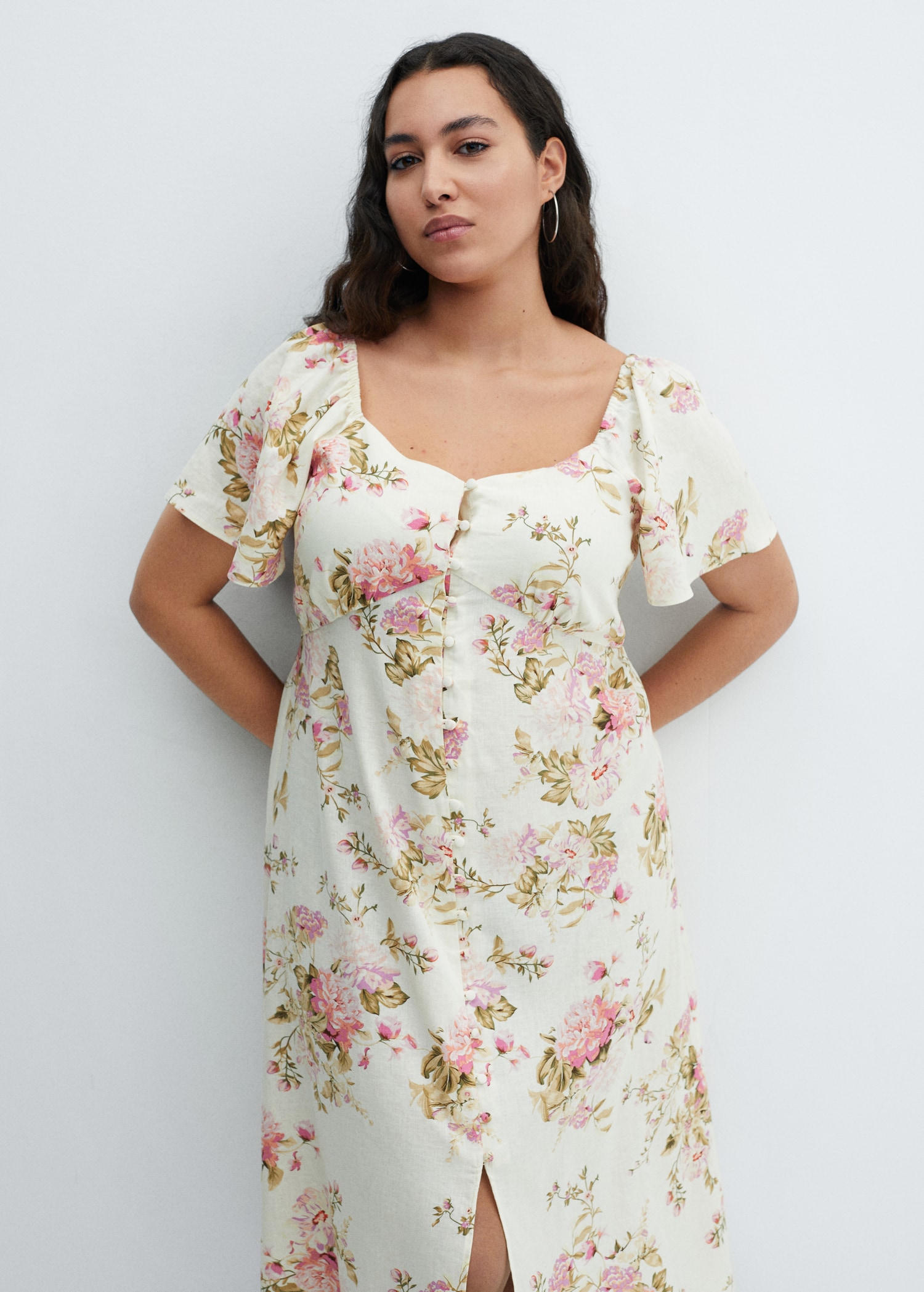 Buttoned linen-blend dress - Details of the article 5