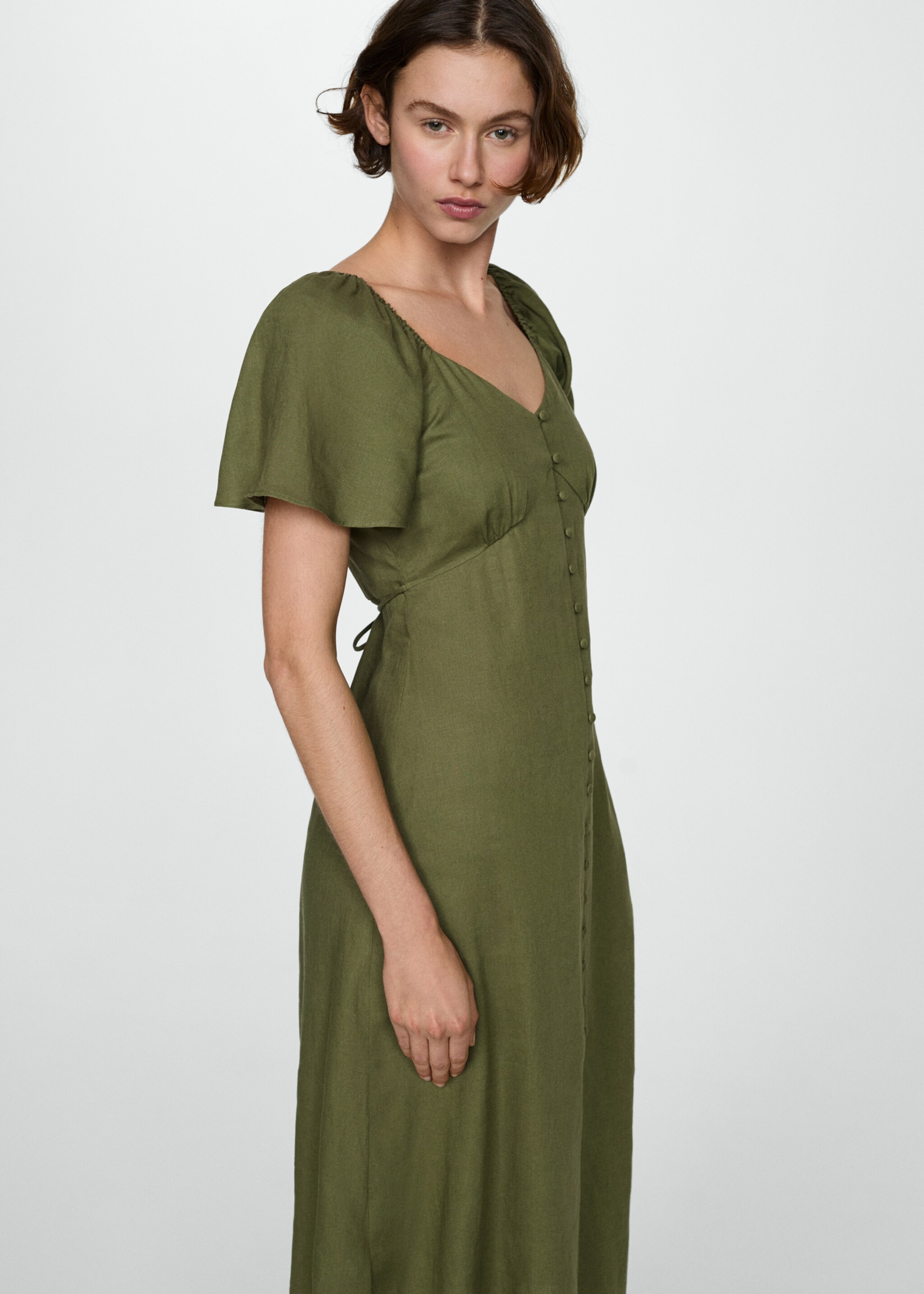 Buttoned linen-blend dress - Medium plane
