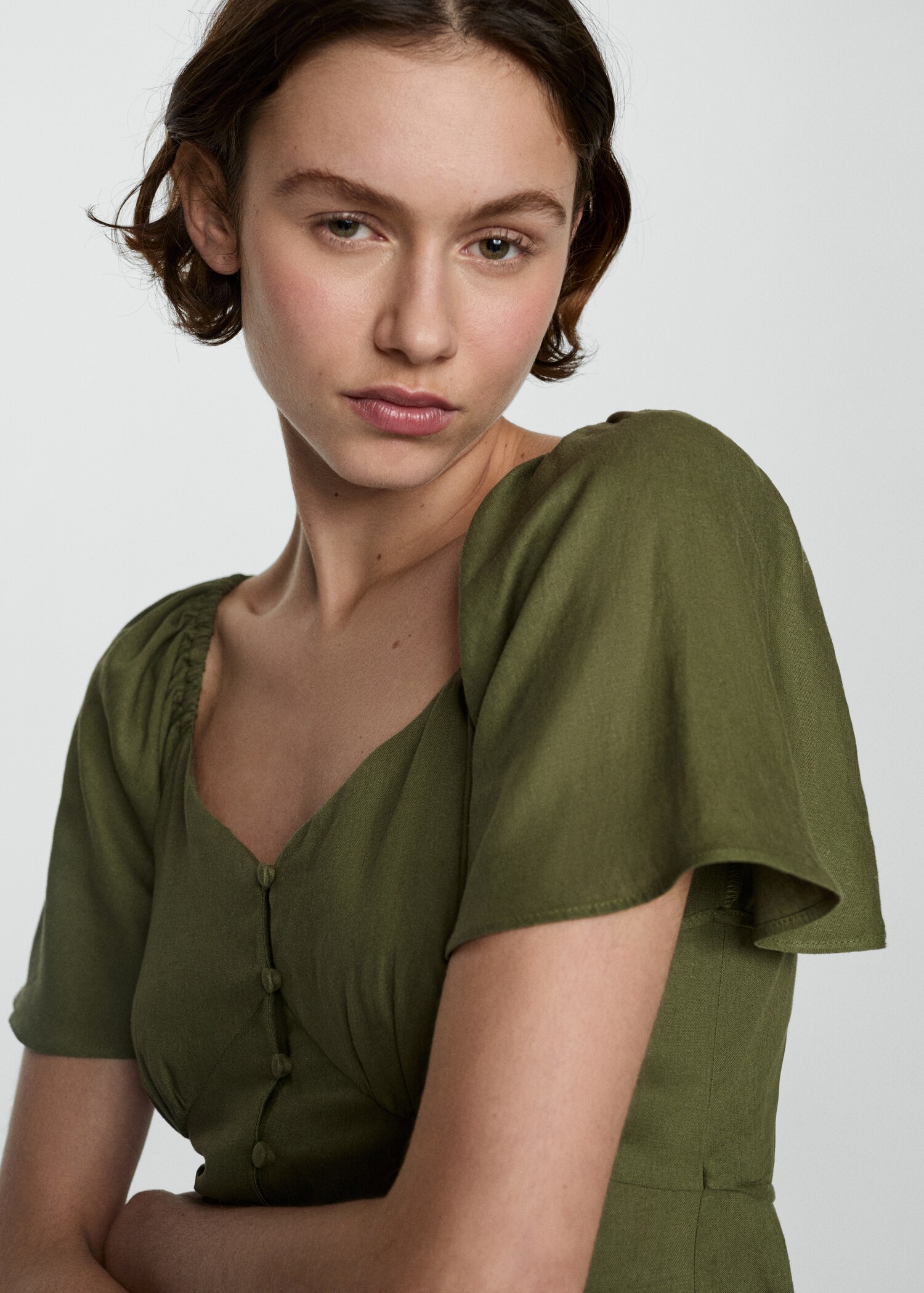 Buttoned linen-blend dress - Details of the article 1