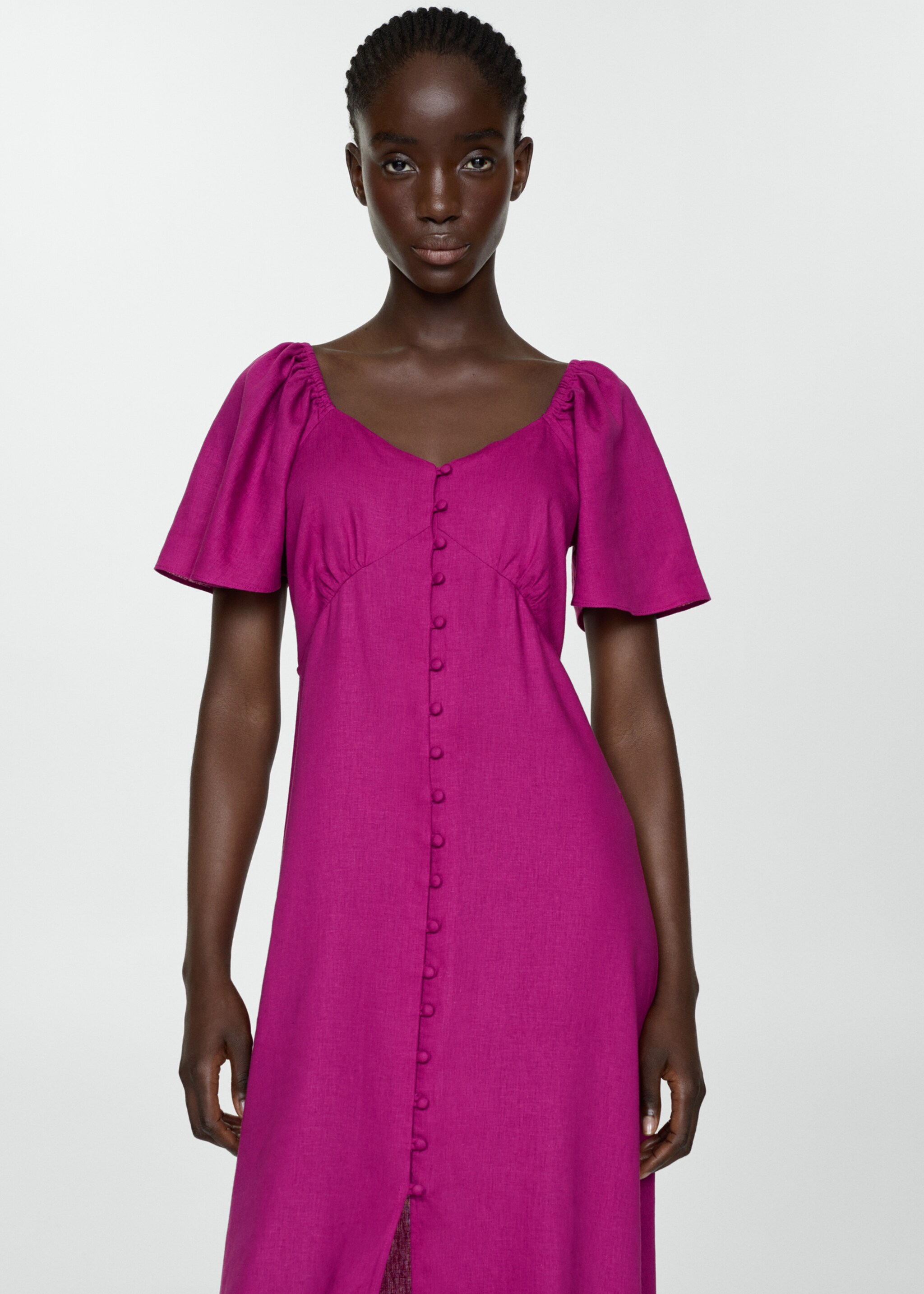 Buttoned linen-blend dress - Medium plane, Purple. Ref: 67017115-00.