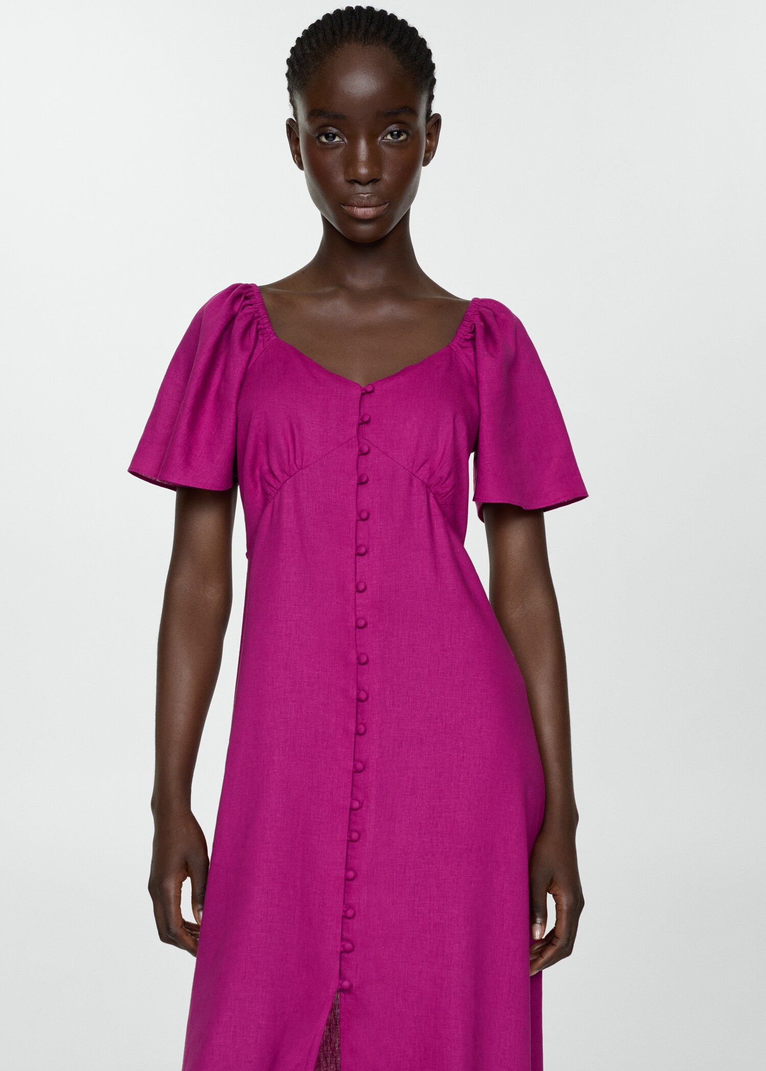 Buttoned linen-blend dress - Medium plane