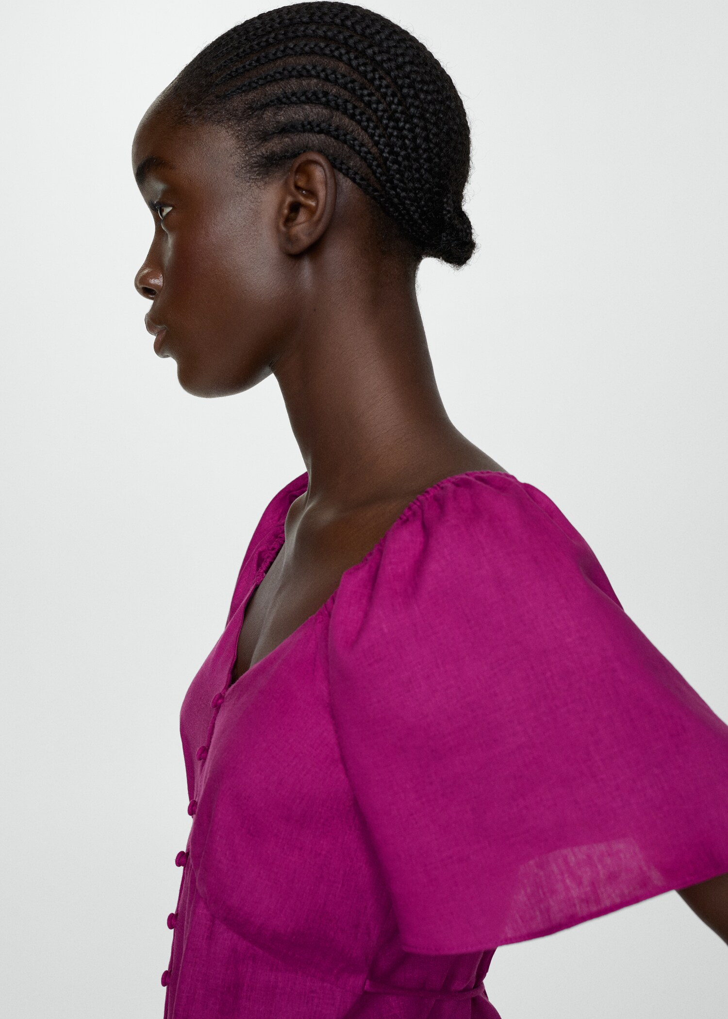 Buttoned linen-blend dress - Details of the article 1