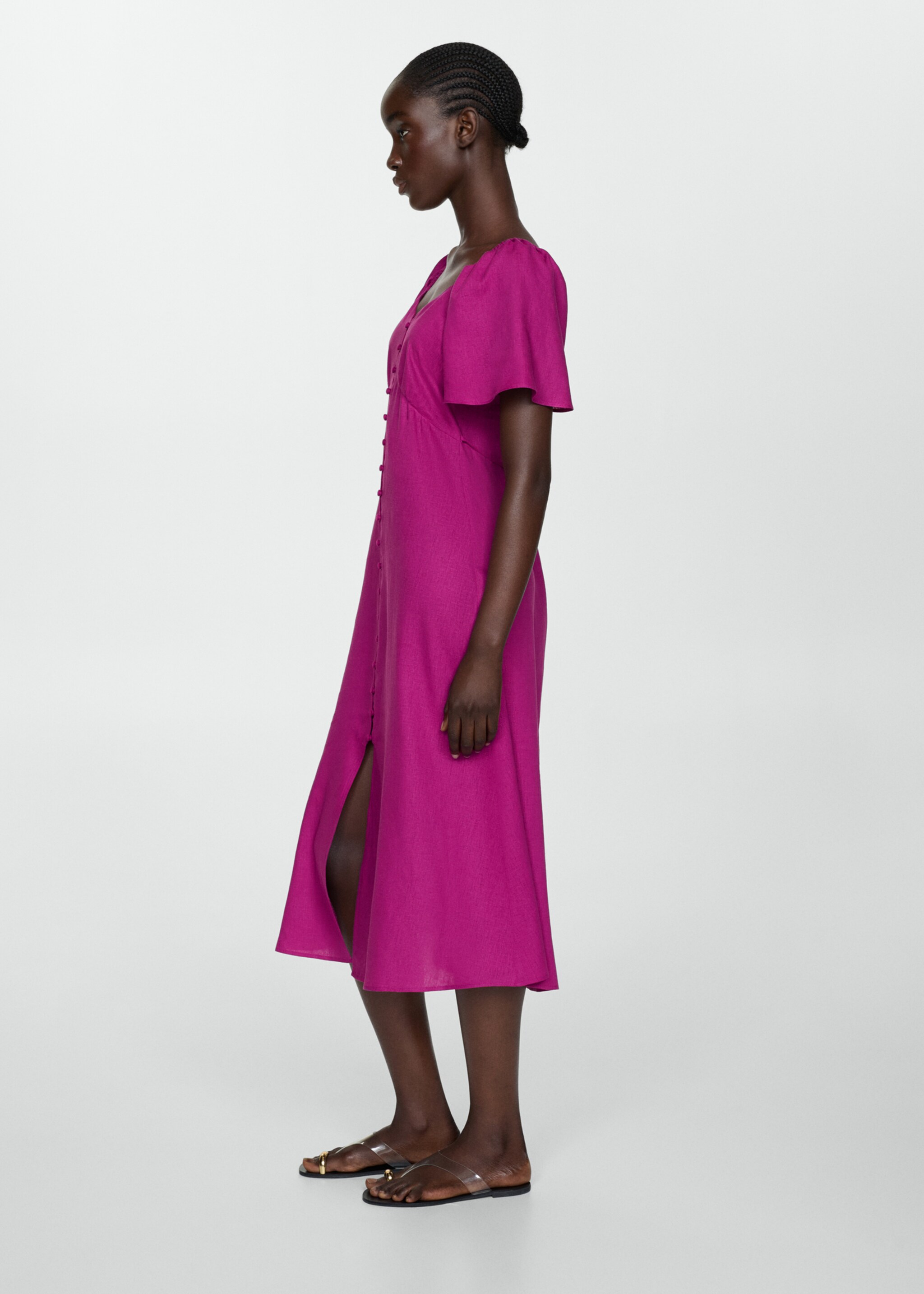 Buttoned linen-blend dress - Details of the article 2, Purple. Ref: 67017115-00.