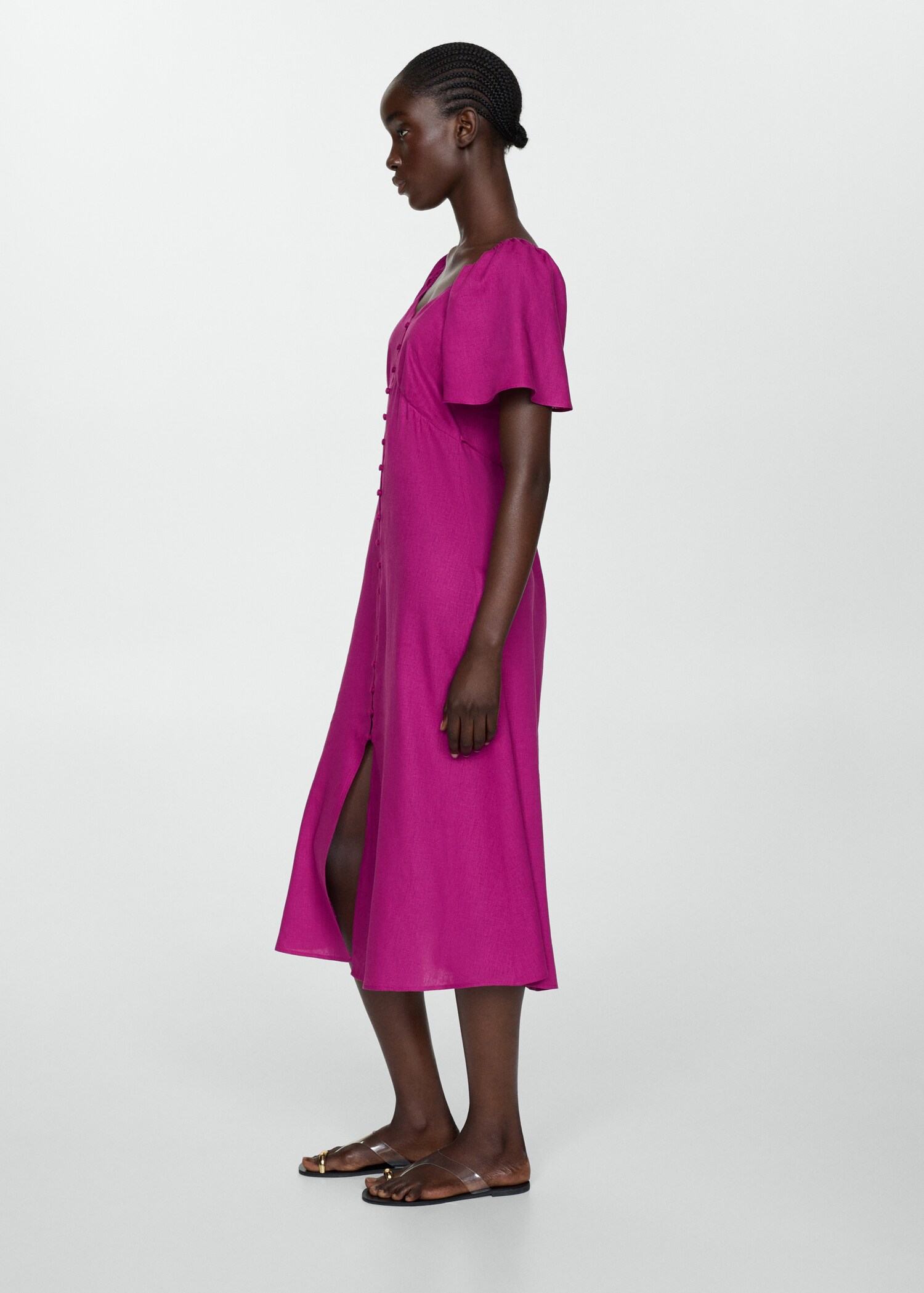 Buttoned linen-blend dress - Details of the article 2