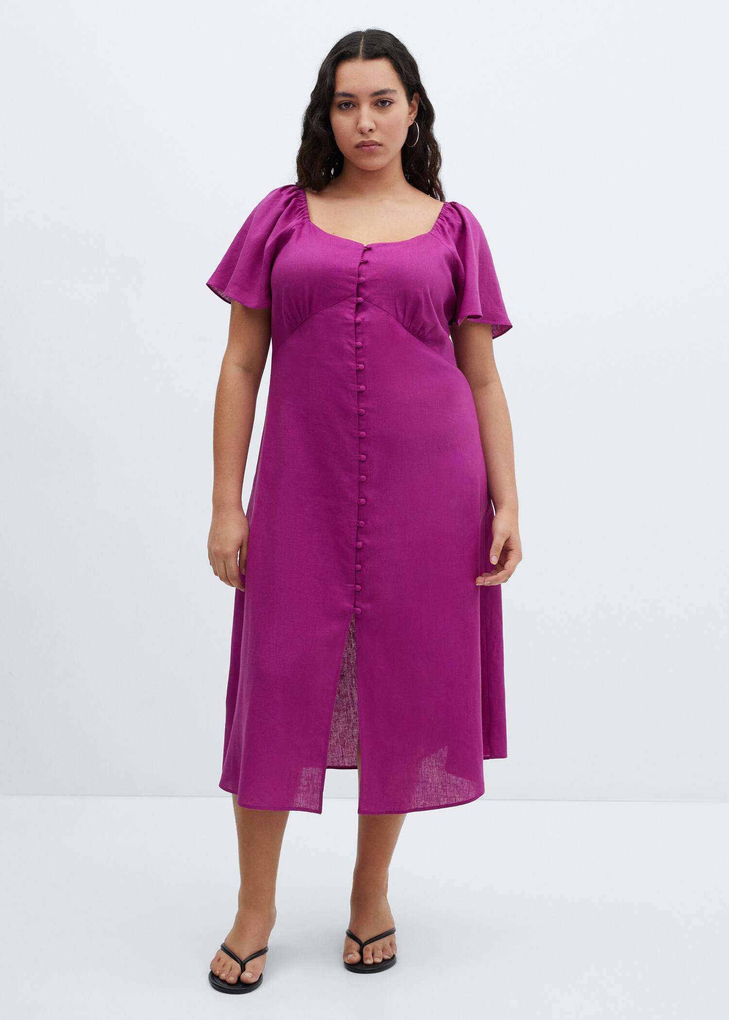 Buttoned linen-blend dress - Details of the article 3