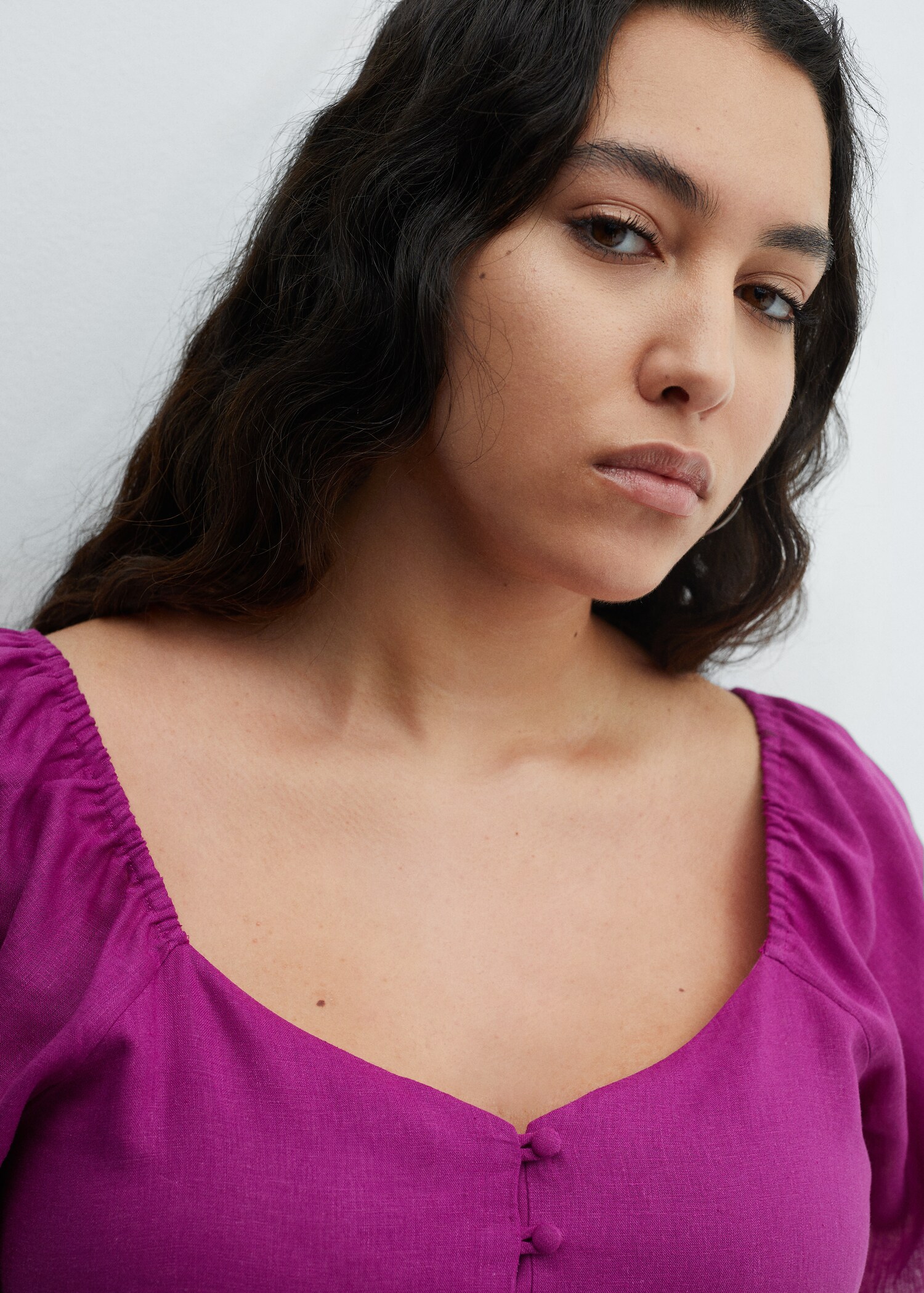 Buttoned linen-blend dress - Details of the article 4