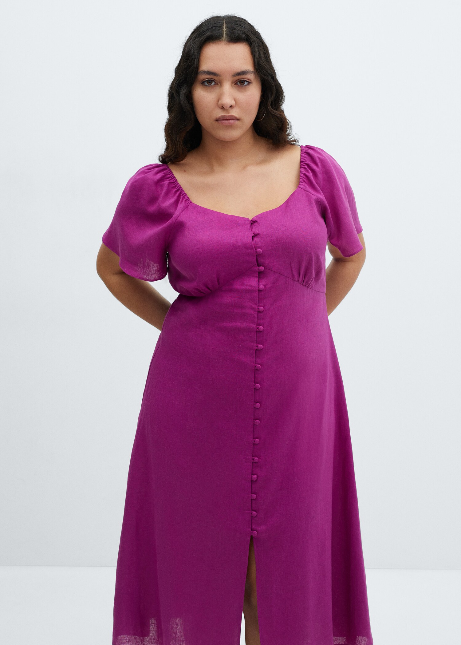 Buttoned linen-blend dress - Details of the article 5