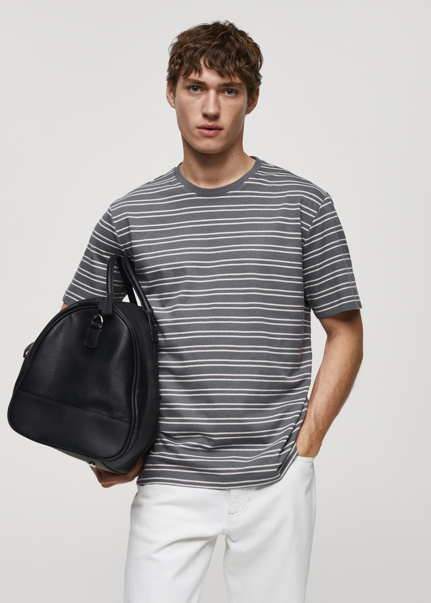 Striped cotton linen-blend T-shirt - Medium plane
