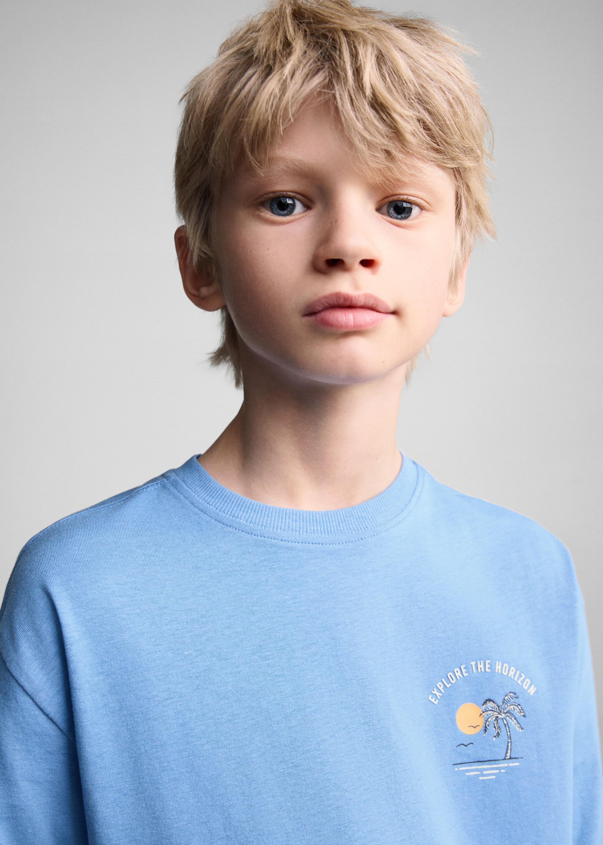 Printed cotton-blend T-shirt - Details of the article 1, Blue. Ref: 67017723-00.