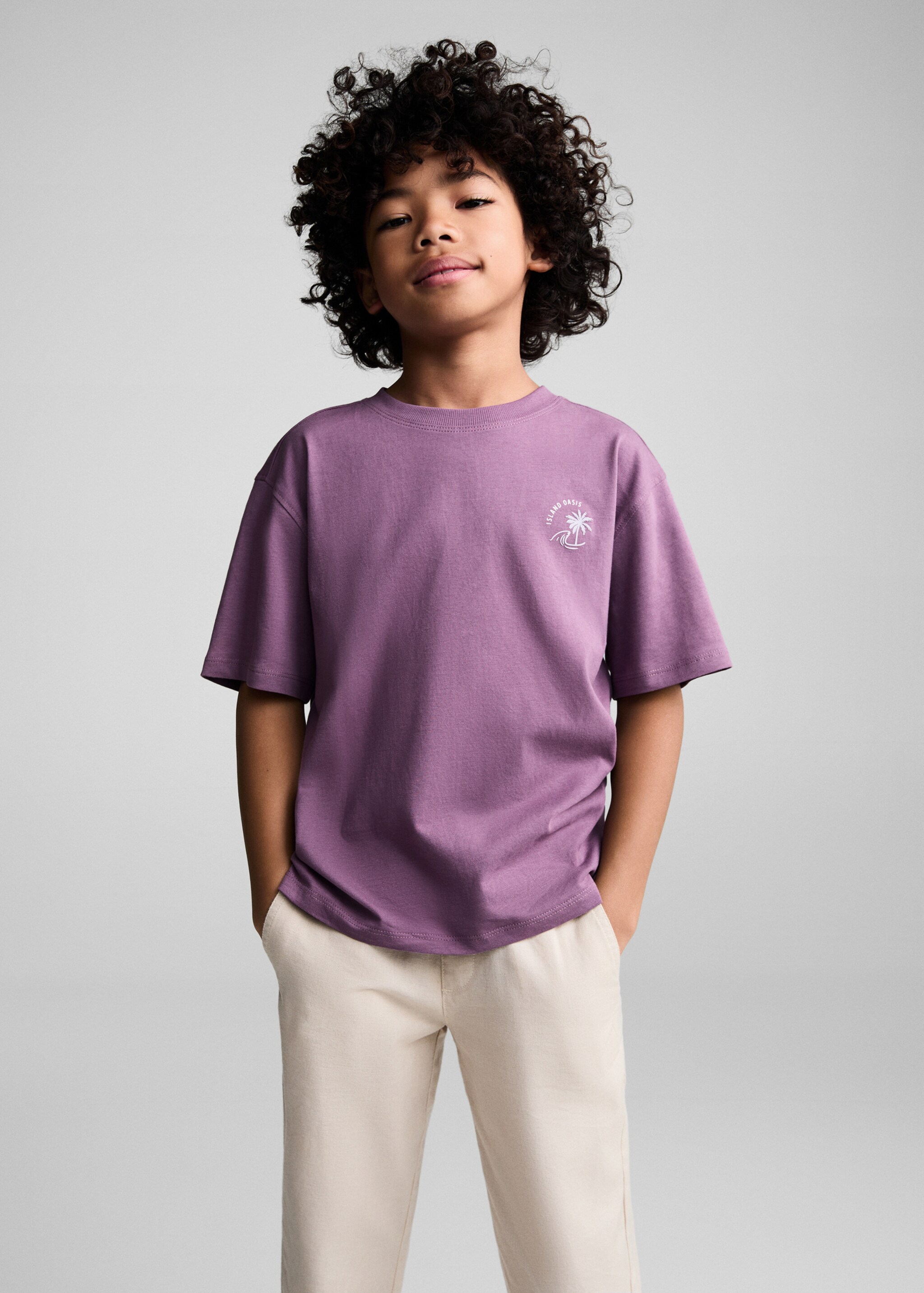 Bedrucktes Baumwoll-T-Shirt - Mittlere Ansicht, Lila. Ref: 67017927-00.