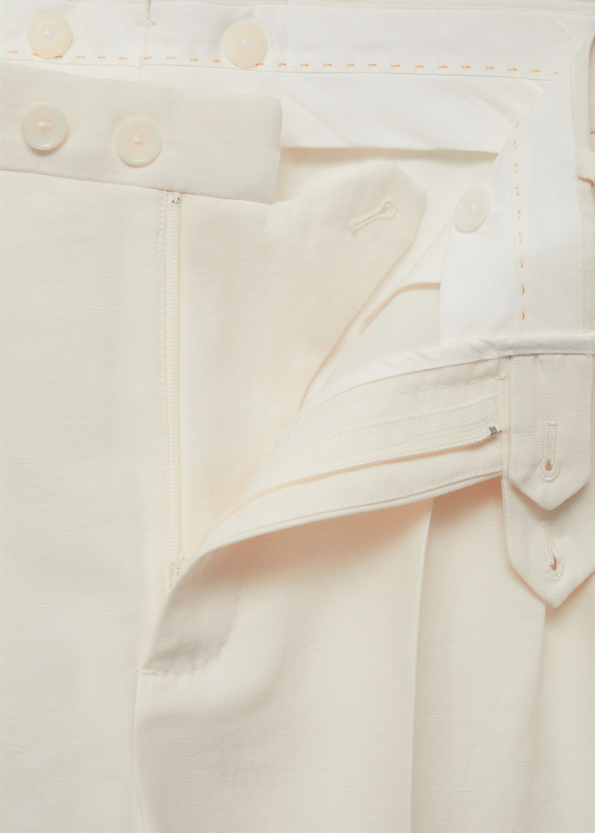 Linen slim-fit pleated trousers - Details of the article 8, Ecru. Ref: 67018270-00.