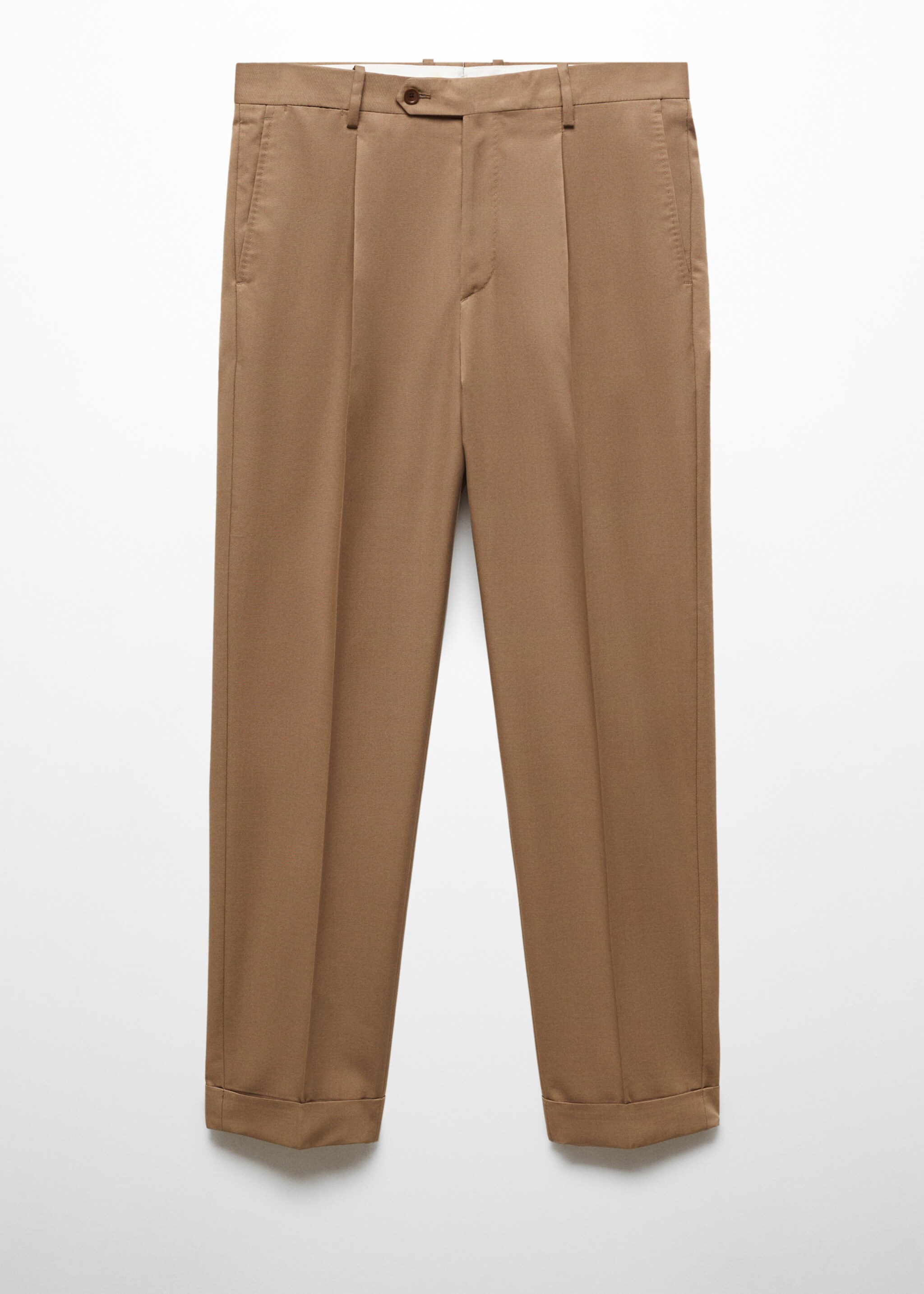 Virgin wool cotton suit trousers with pleats - Article without model, Brown. Ref: 67018272-00.