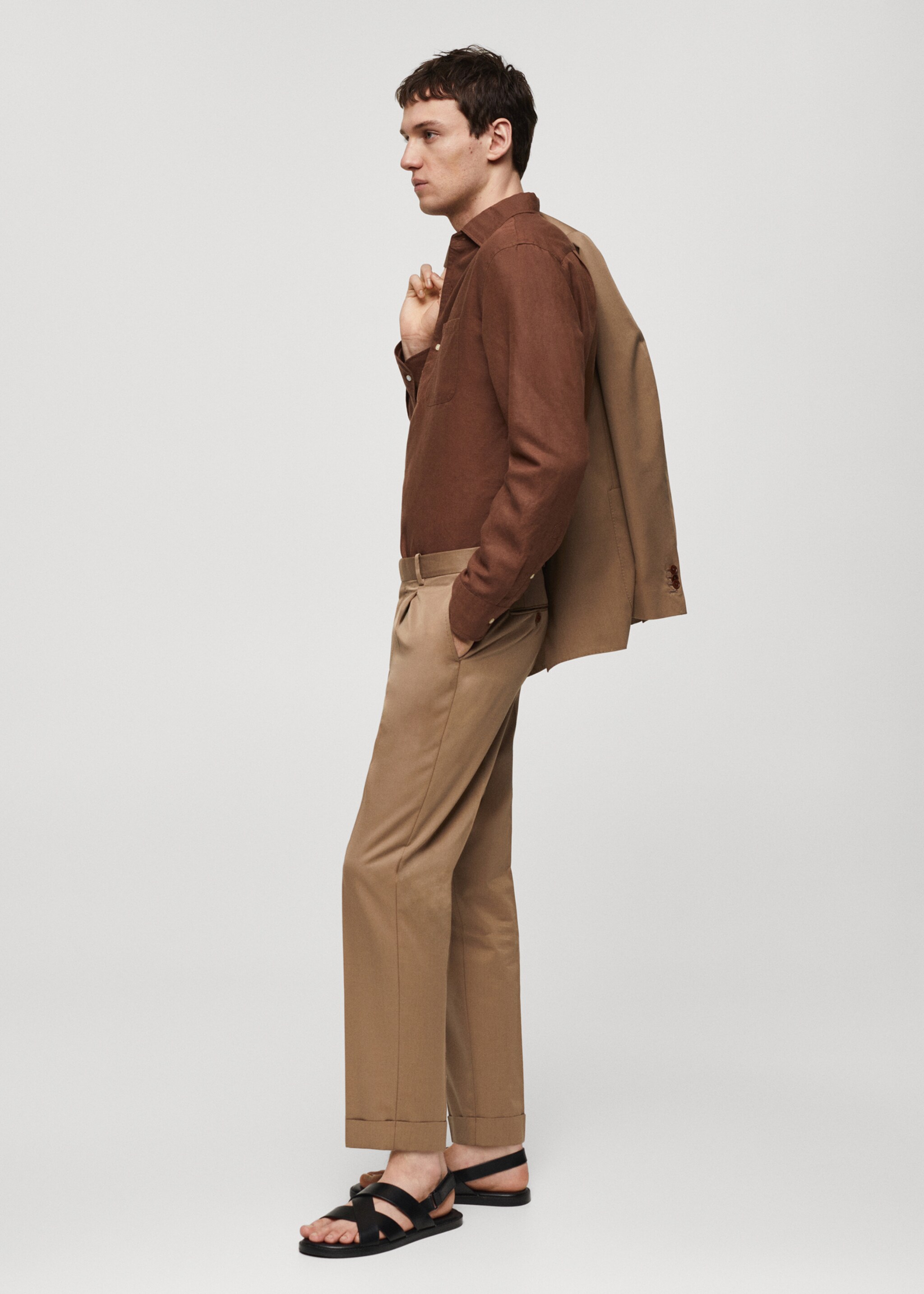Virgin wool cotton suit trousers with pleats - Details of the article 2, Brown. Ref: 67018272-00.