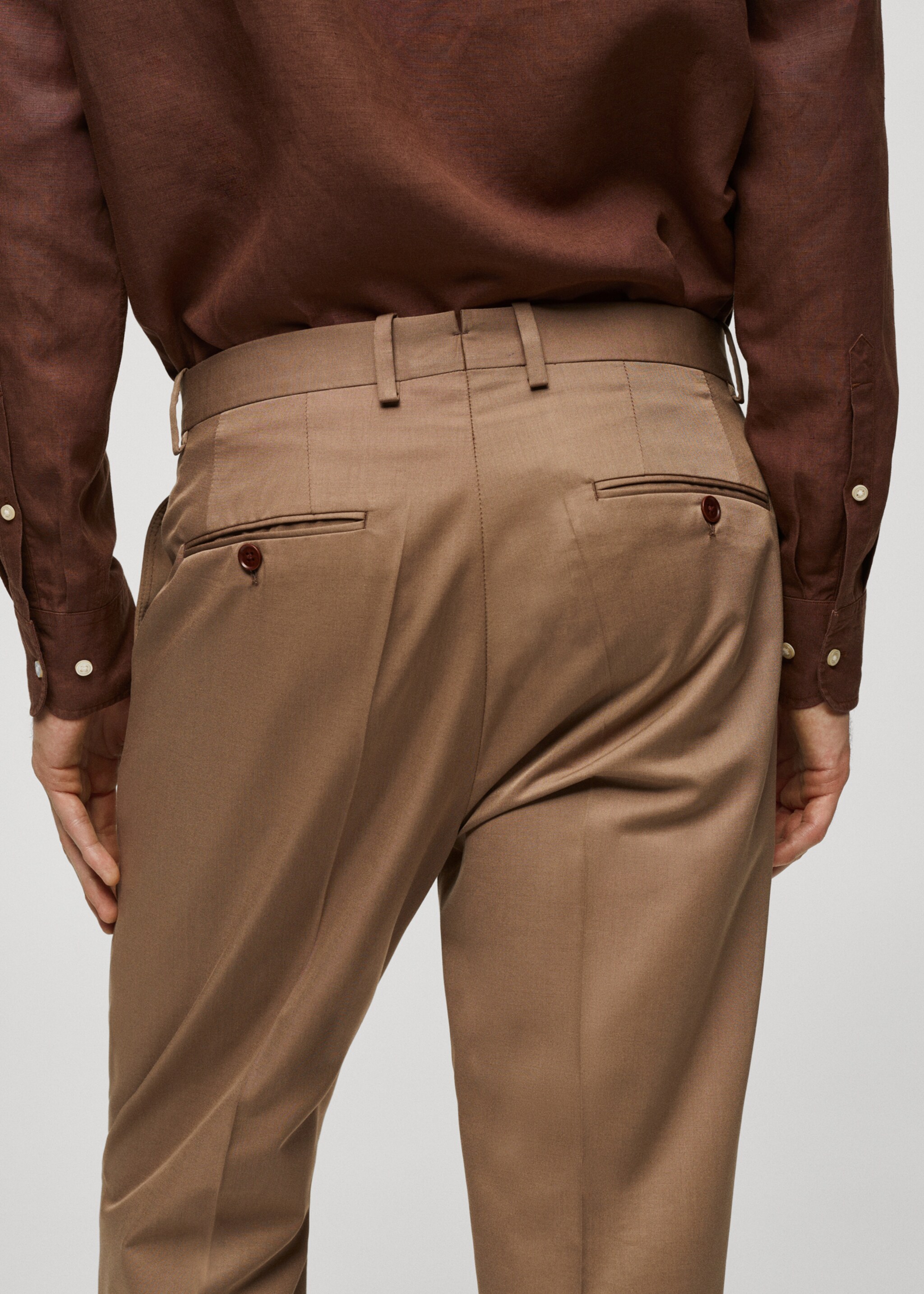 Virgin wool cotton suit trousers with pleats - Details of the article 4, Brown. Ref: 67018272-00.