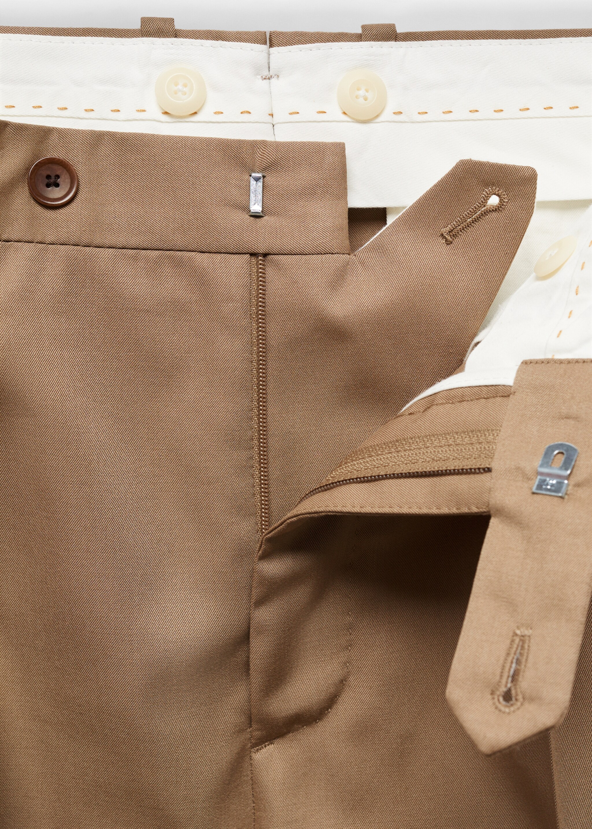 Virgin wool cotton suit trousers with pleats - Details of the article 8, Brown. Ref: 67018272-00.