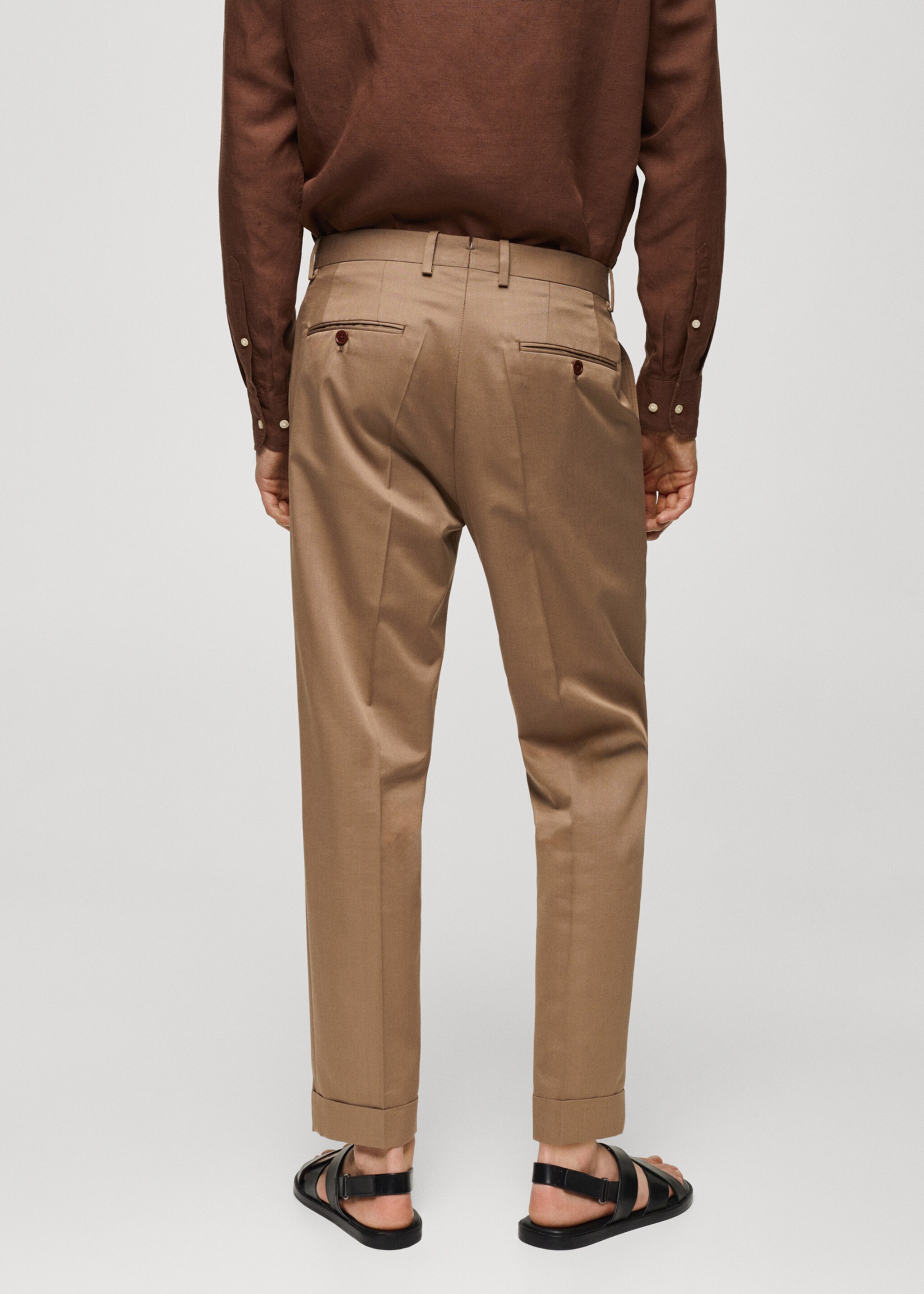 Virgin wool cotton suit trousers with pleats - Reverse of the article, Brown. Ref: 67018272-00.