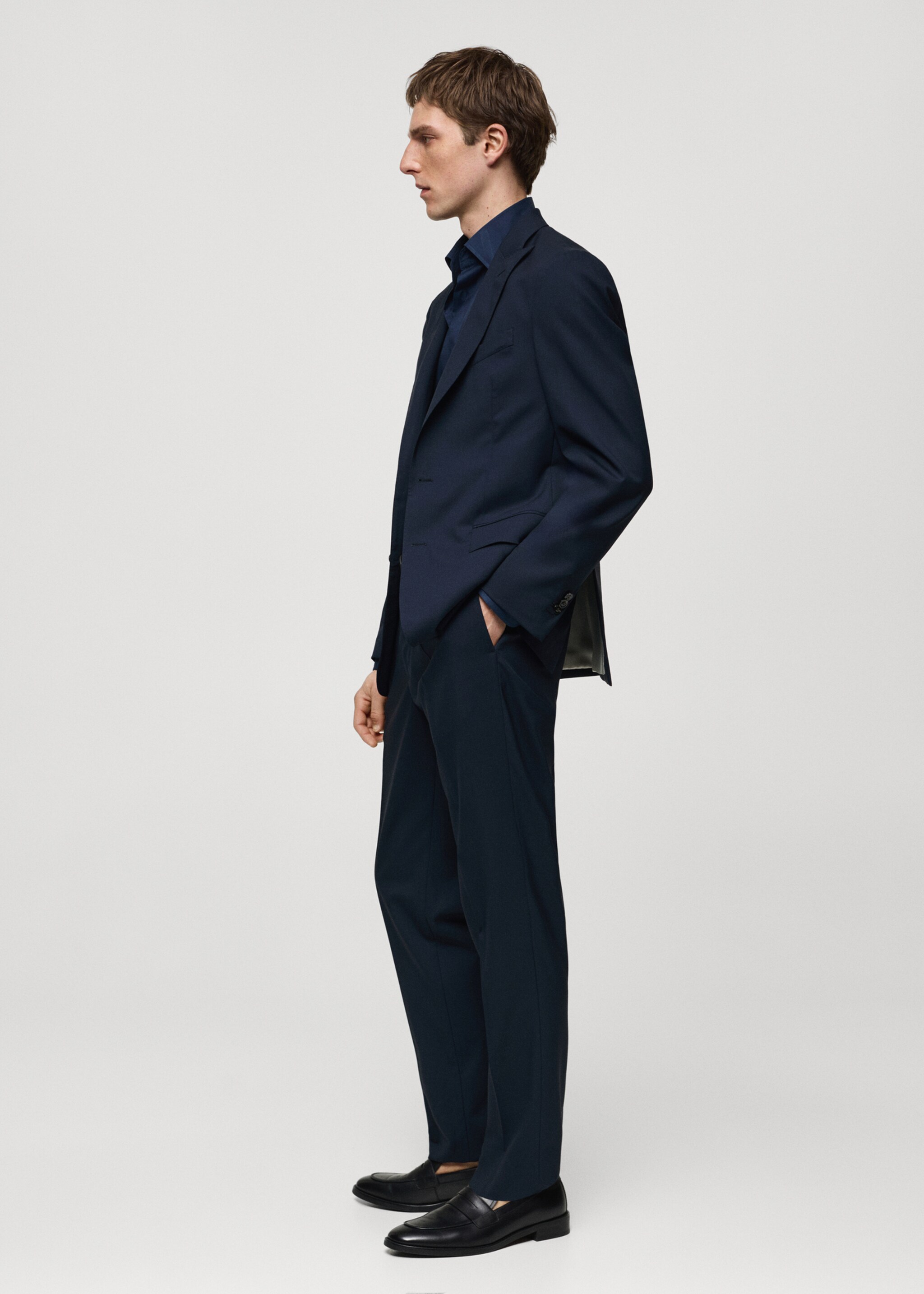 100% virgin wool slim-fit suit trousers - Details of the article 2, Dark Navy. Ref: 67018273-00.