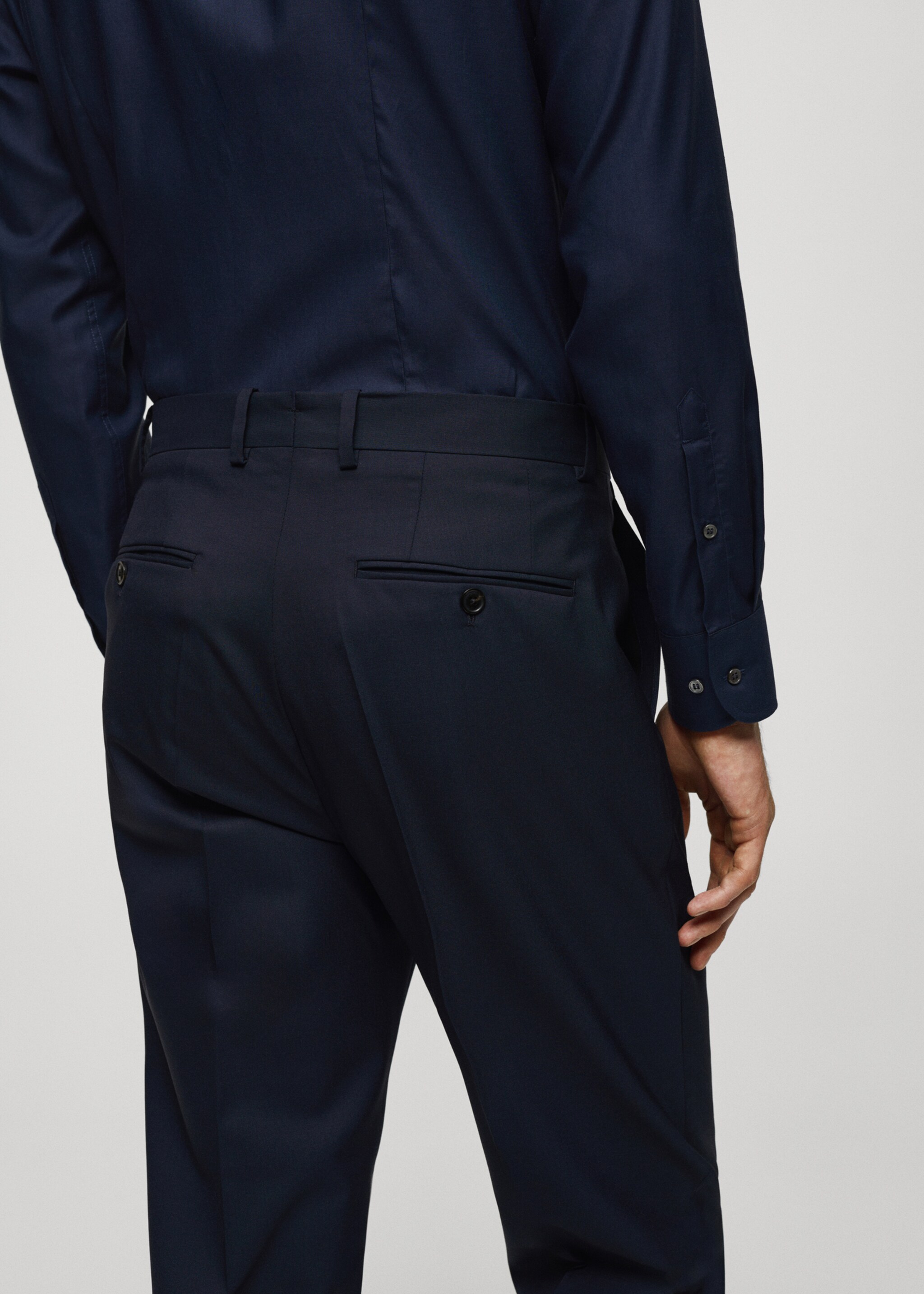 100% virgin wool slim-fit suit trousers - Details of the article 4, Dark Navy. Ref: 67018273-00.