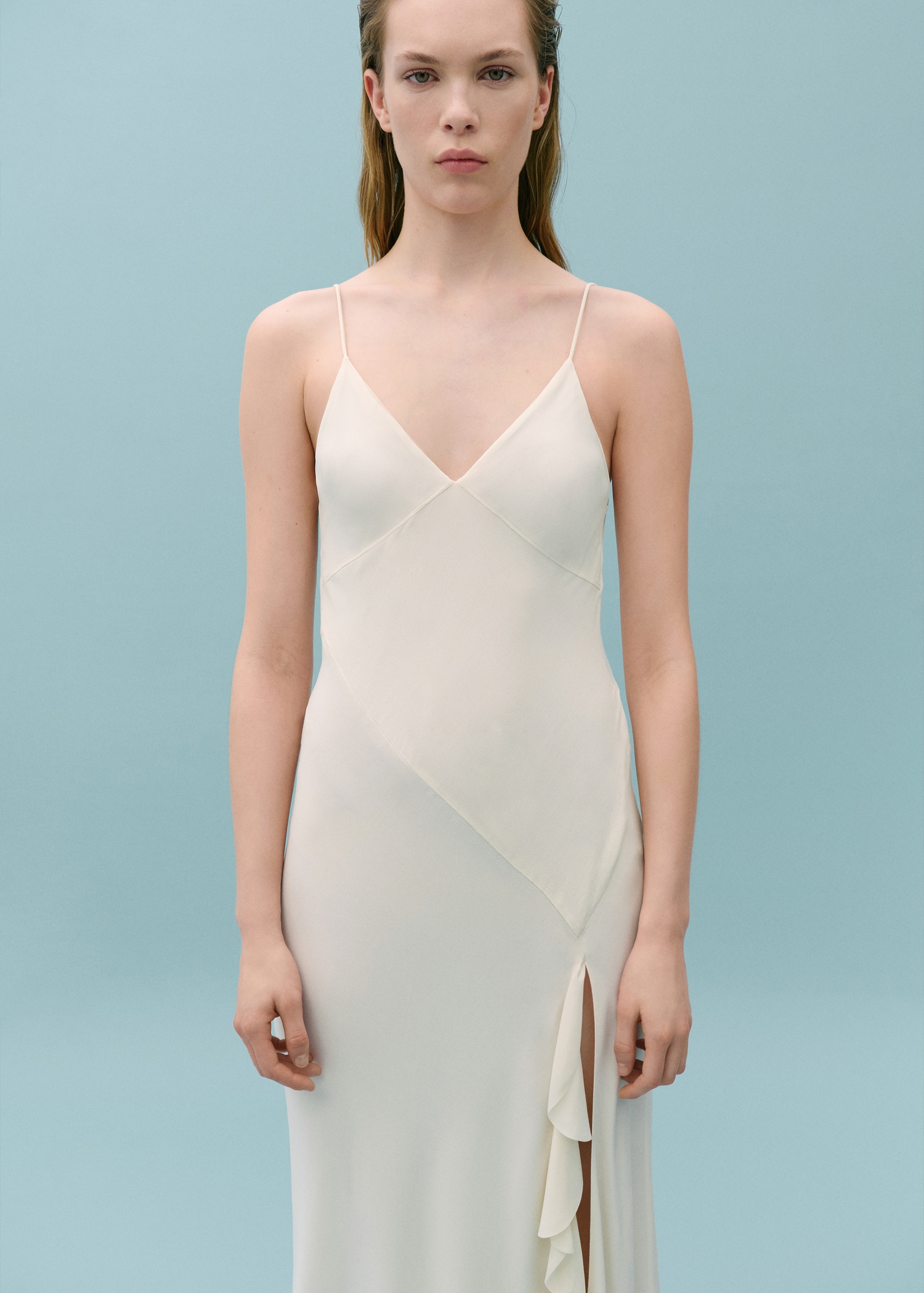 Asymmetric ruffled dress - Women | MANGO OUTLET Czech Republic Asymmetric ruffled dress - Women | MANGO OUTLET Czech Republic