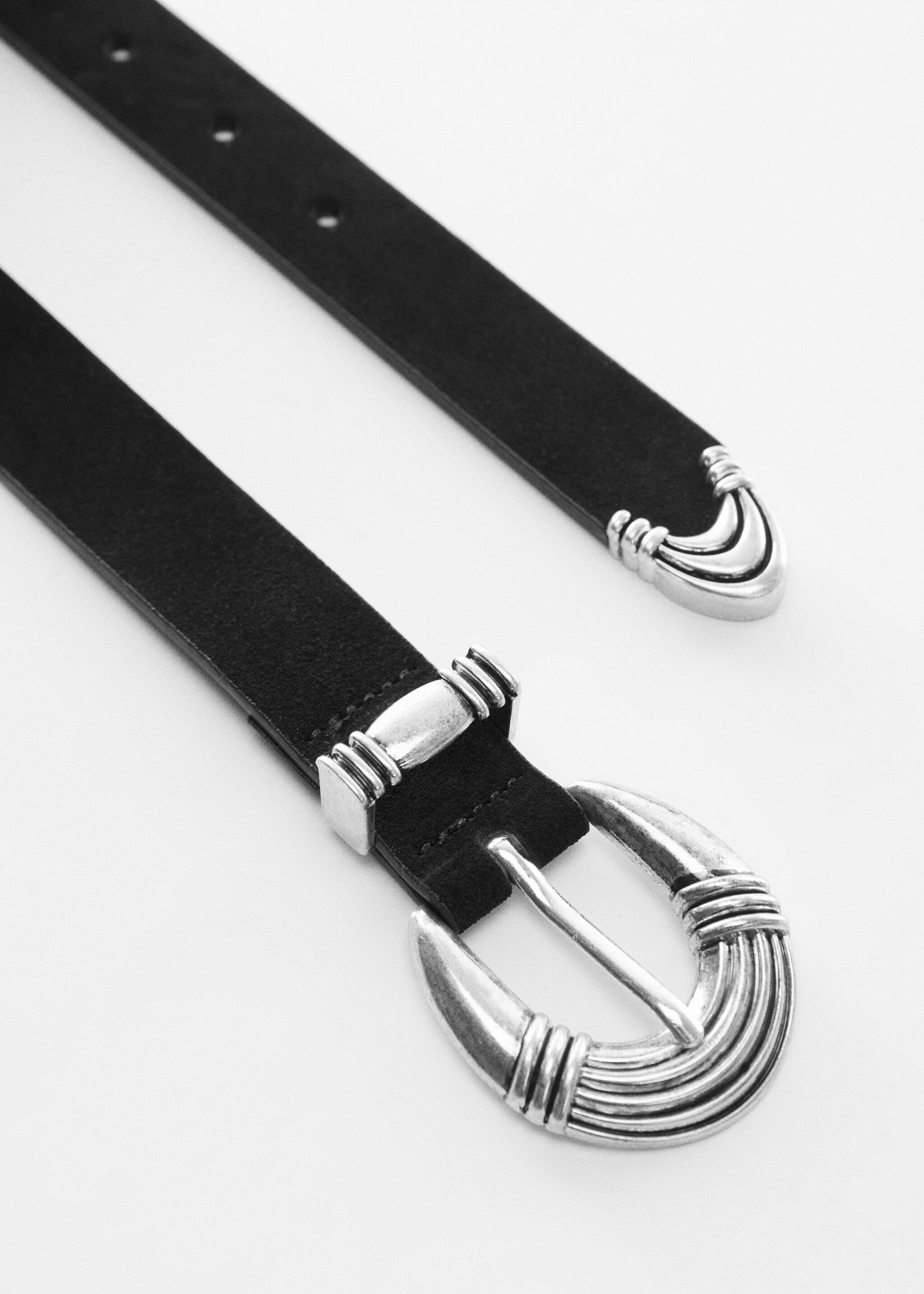 Buckle leather belt - Details of the article 1, Black. Ref: 67020429-00.
