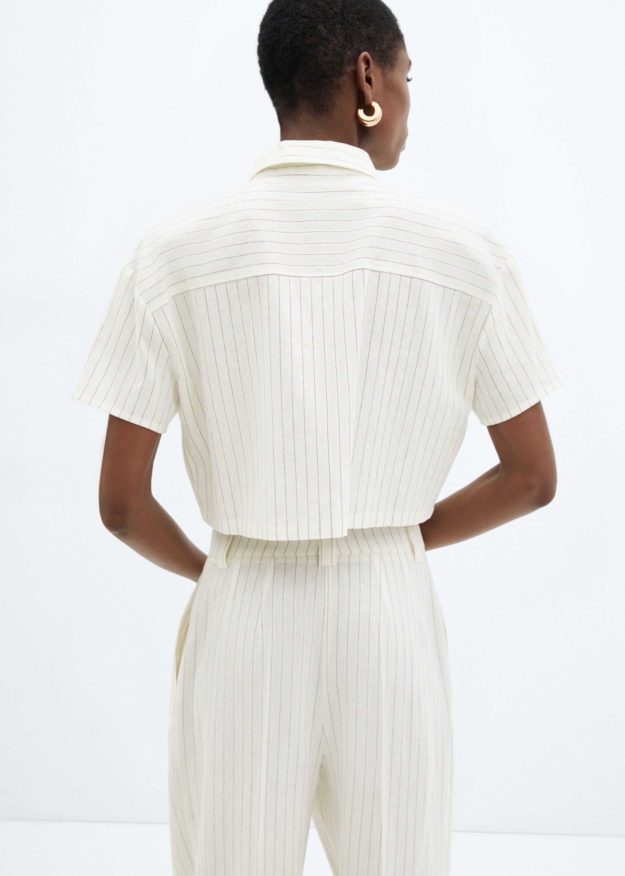 Cropped linen shirt - Reverse of the article, White. Ref: 67020440-00.
