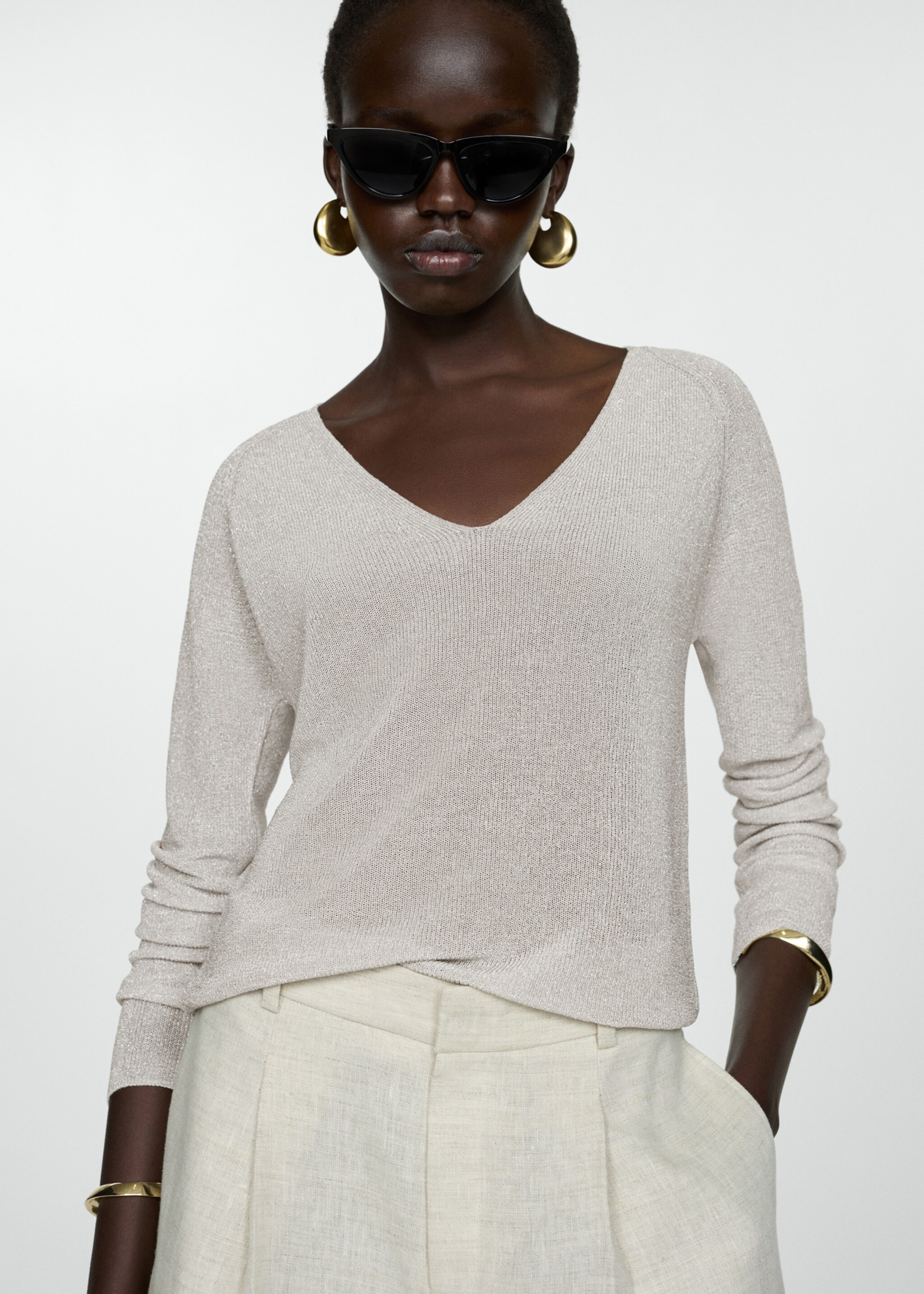 V-neck lurex sweater - Medium plane