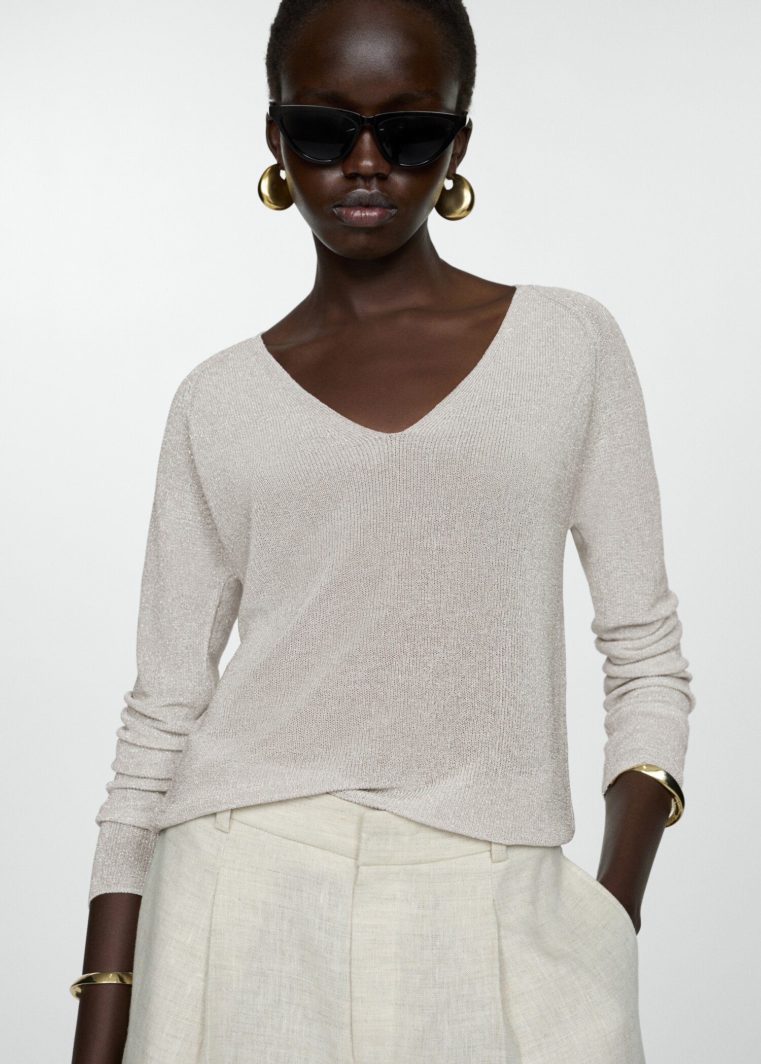 Pull-over Lurex col V - Plan moyen