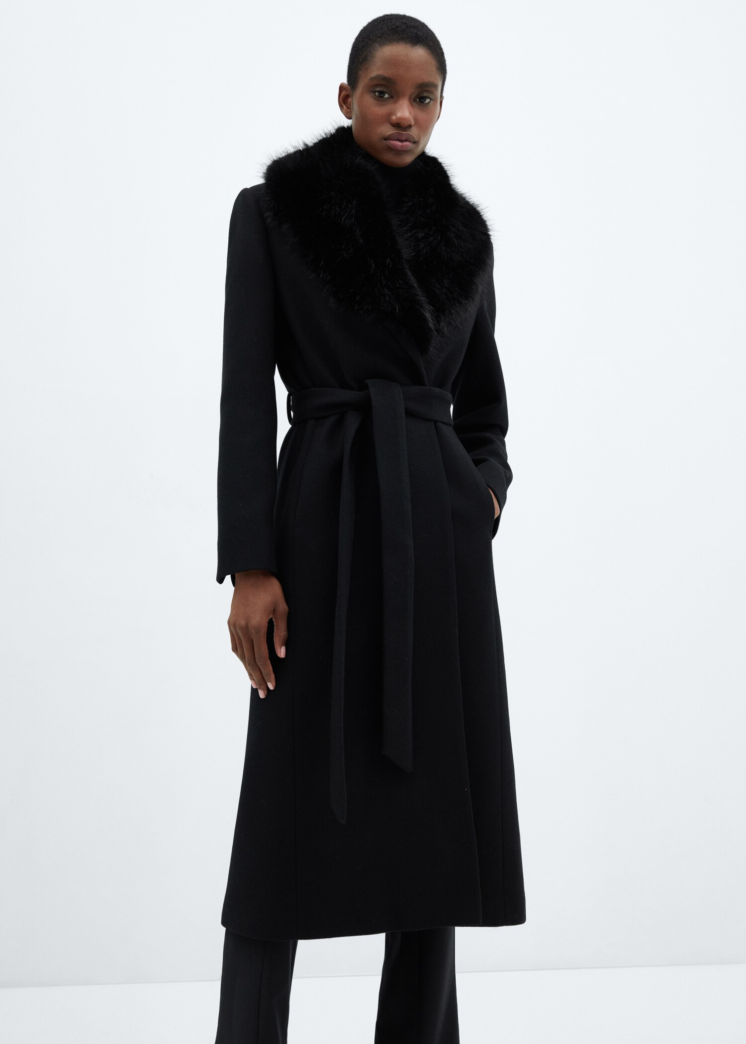 Manteau laine Manteco col imitation fourrure amovible - Plan moyen